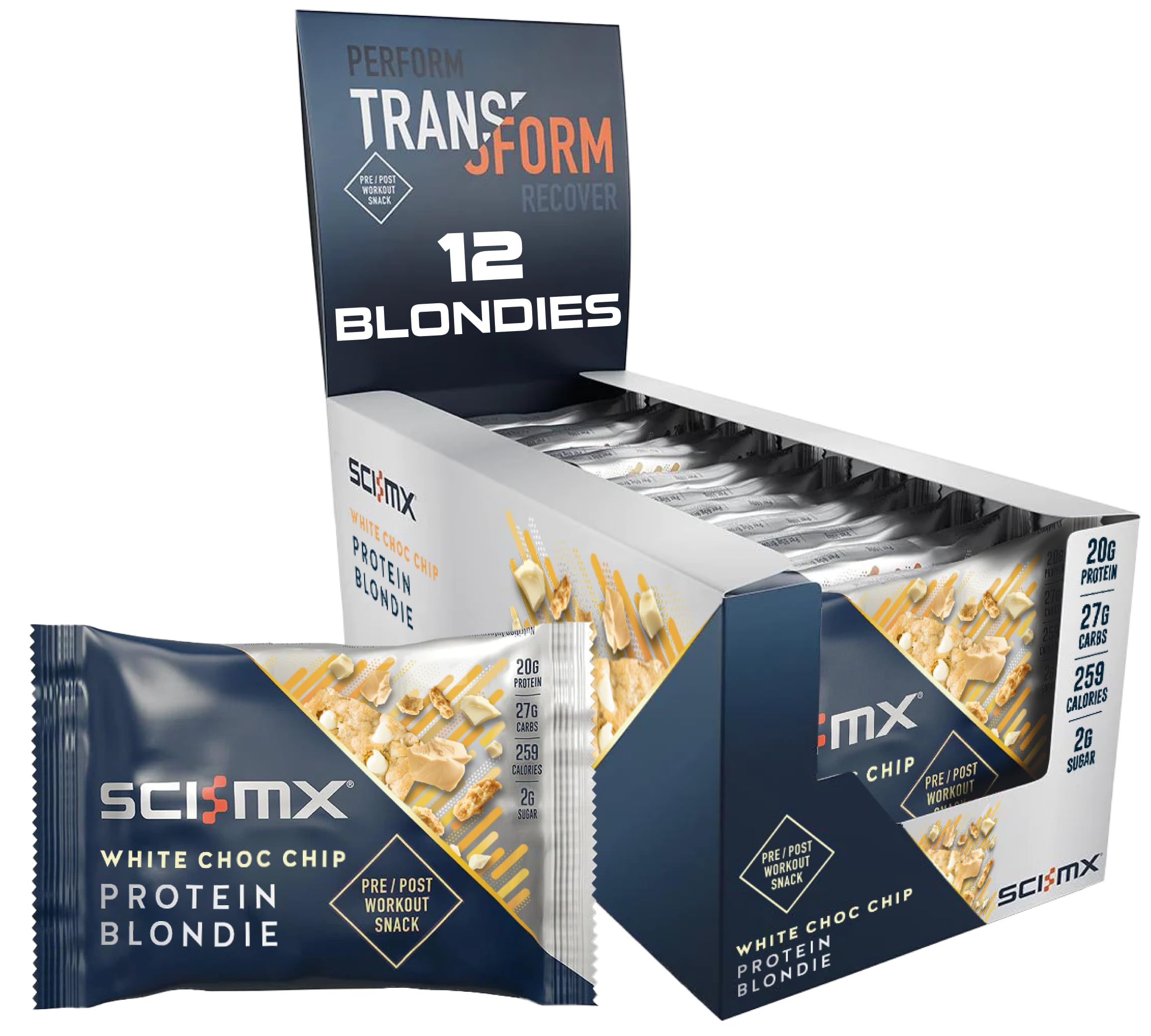 SCI-MX Protein White Chocolate Chip Blondie Box - 12 x 65g High Protein Snack