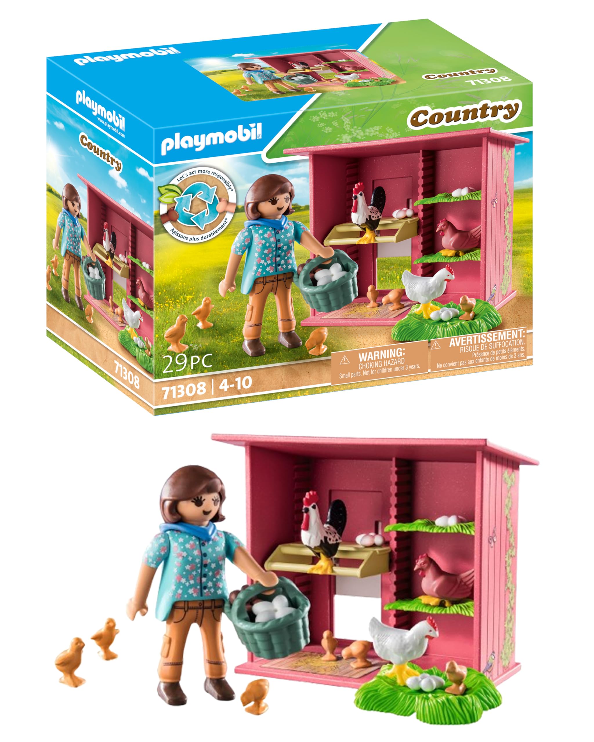 Playmobil 71308 Country Hen House with Chicken Family Playset - Farm Animal Toy for Ages 4+ 8