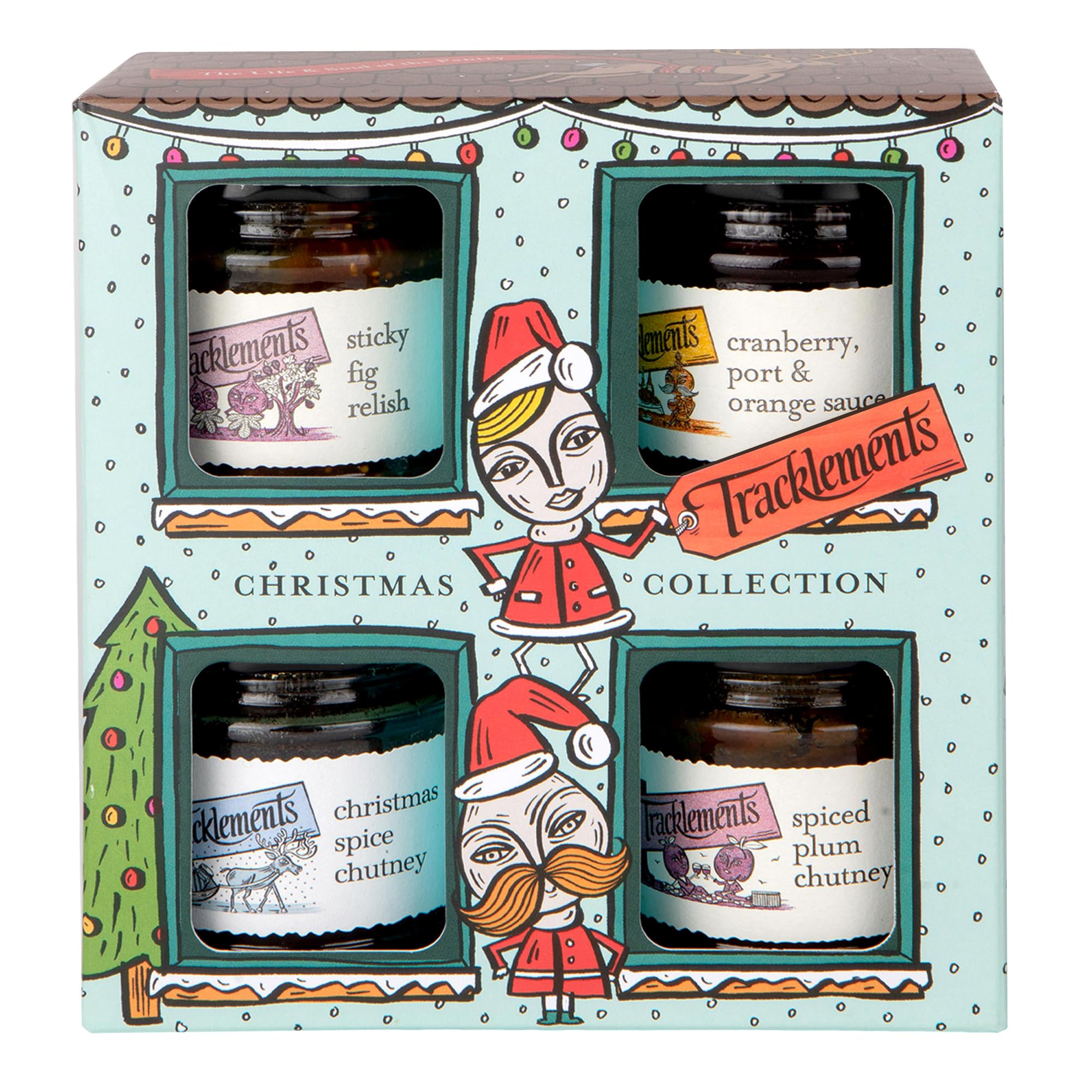 Tracklements The Christmas Collection - Sticky Fig Relish, Cranberry Port & Orange Sauce, Spiced Plum Chutney, Christmas Spice Chutney Gift Set 1