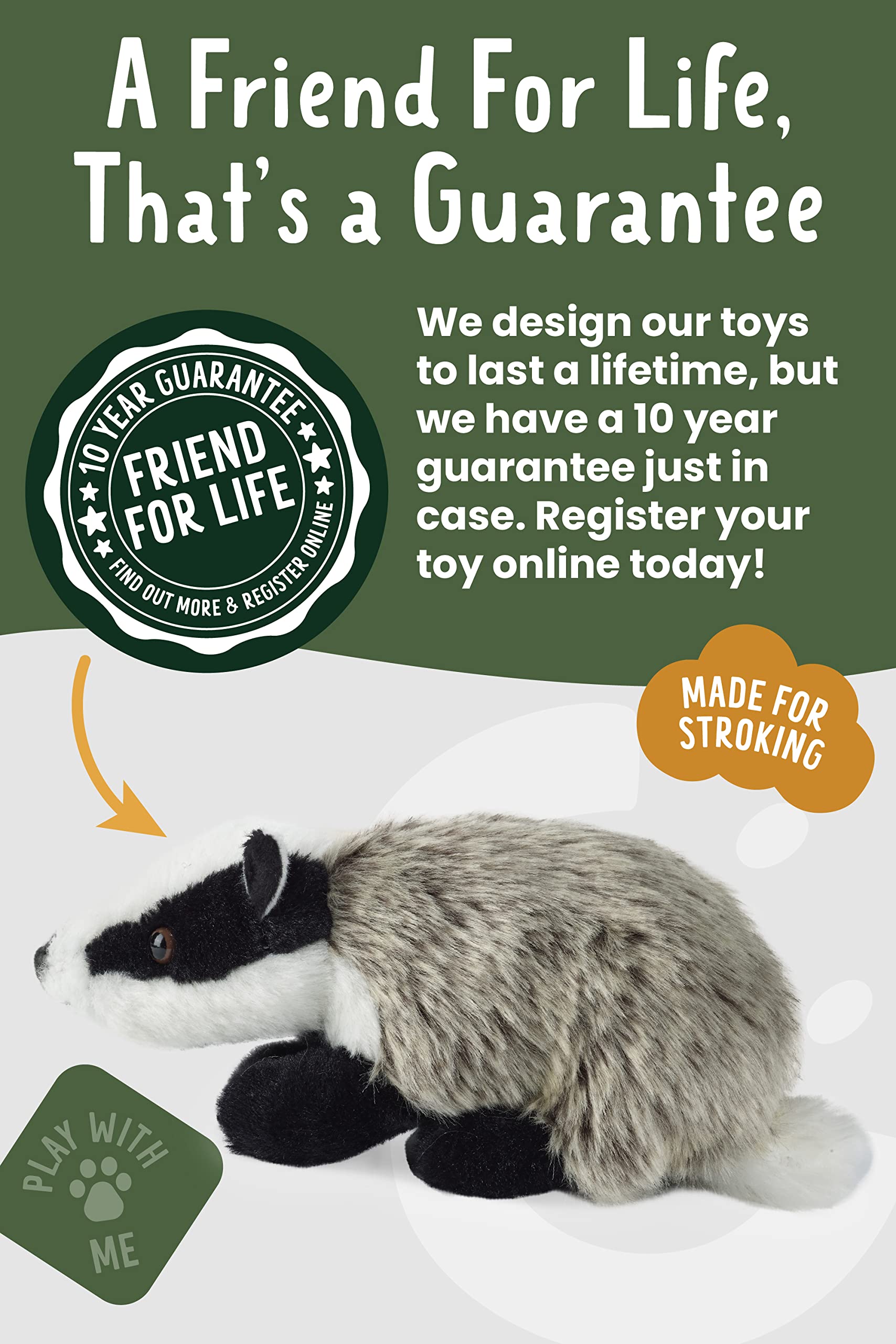 Living Nature Soft Toy - Medium Badger (20cm) - Realistic Plush with Educational Fact Tag 13