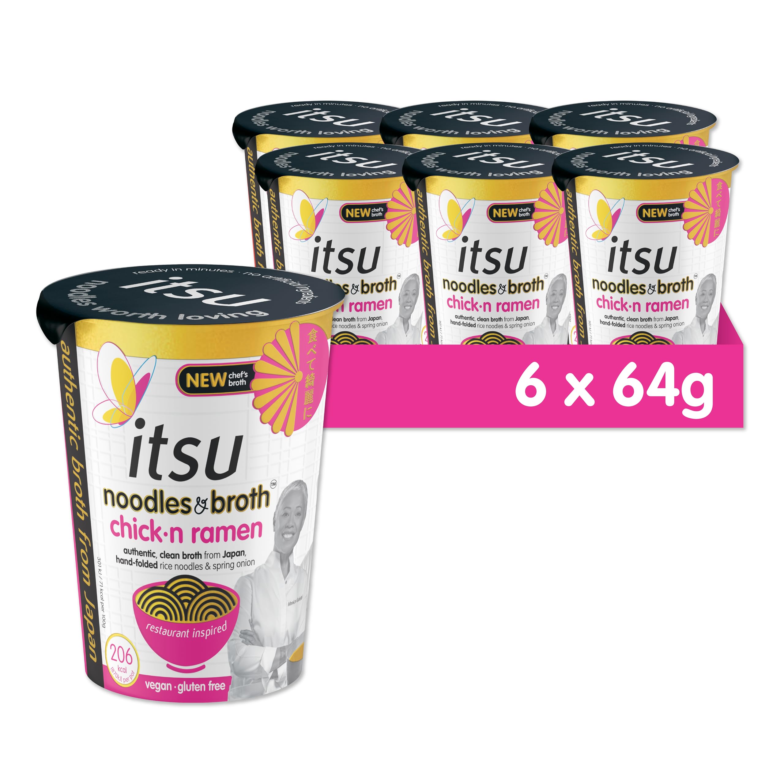 Itsu Chickn Ramen Instant Noodles & Broth Pot 64g - Pack of 6 | Gluten Free | Vegan | Quick-to-Make Snack 4