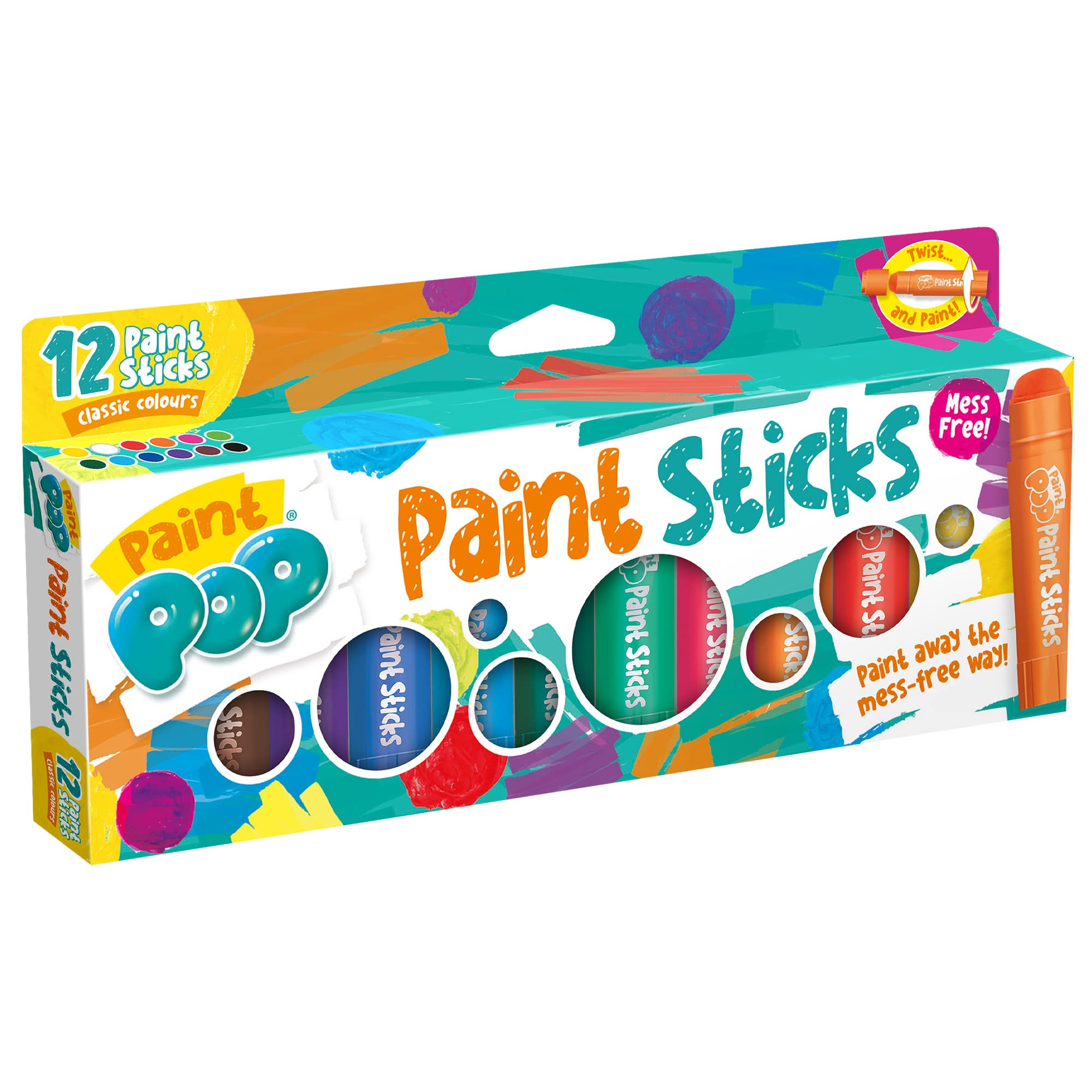 Paint Pop Paint Sticks for Kids - 12 Pack Assorted Colours | Twist & Paint Action