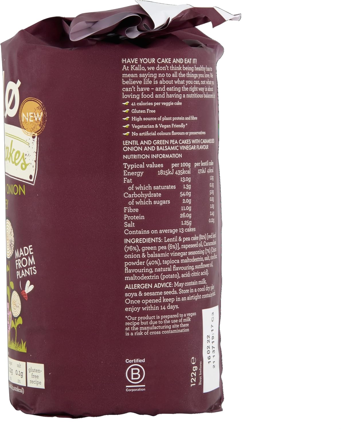 Kallo Veggie Cakes, Caramelised Onion, 6 x 122g 5