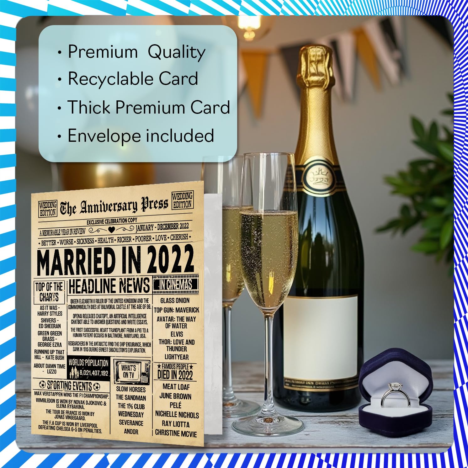 Stuff4 4th Anniversary Card for Women Men | Vintage Newspaper Married in 2022 | 5x7 Inch Greeting Card 3