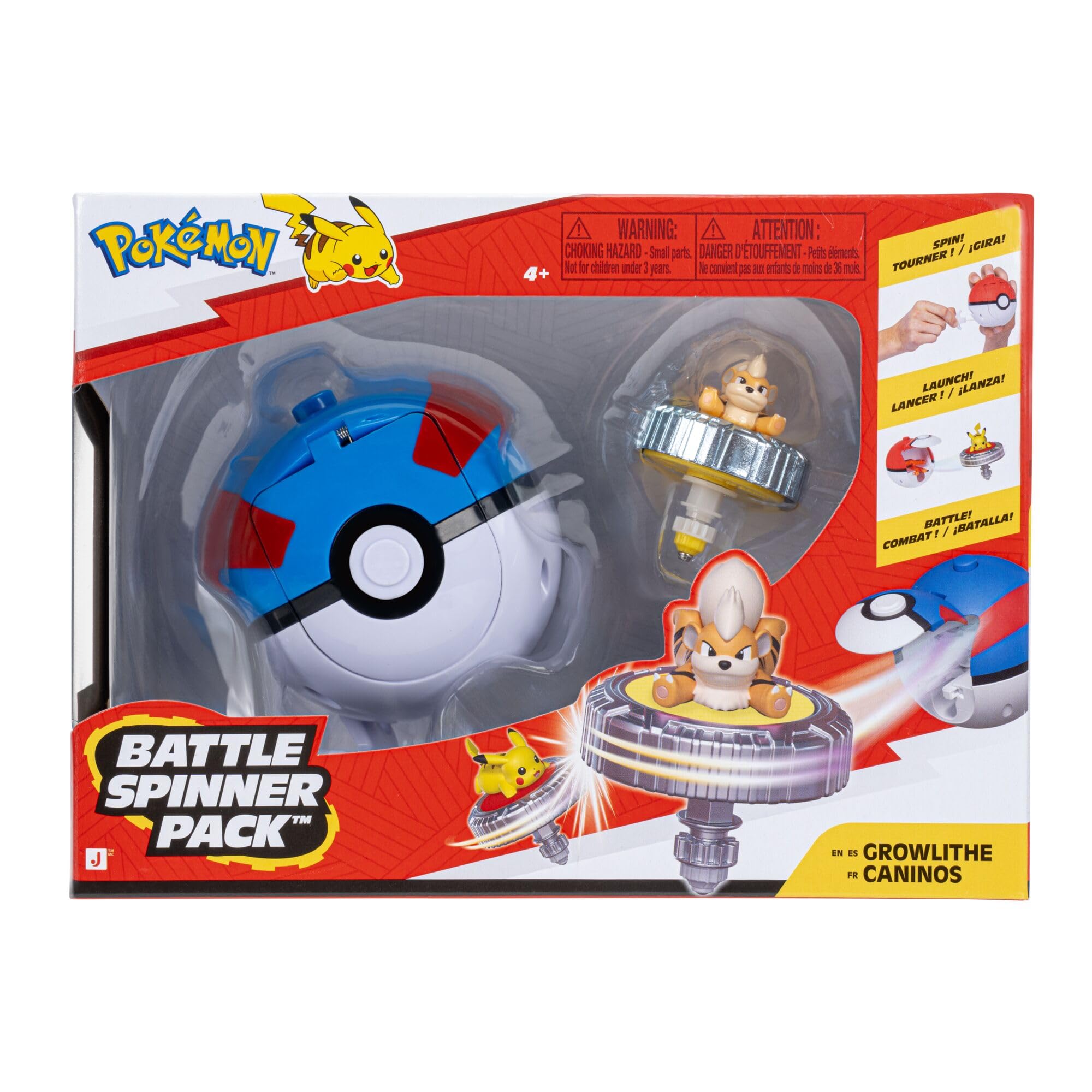 Pokémon Growlithe Battle Spinner Pack - Fire-type Spinner with Launcher | Classic Edition