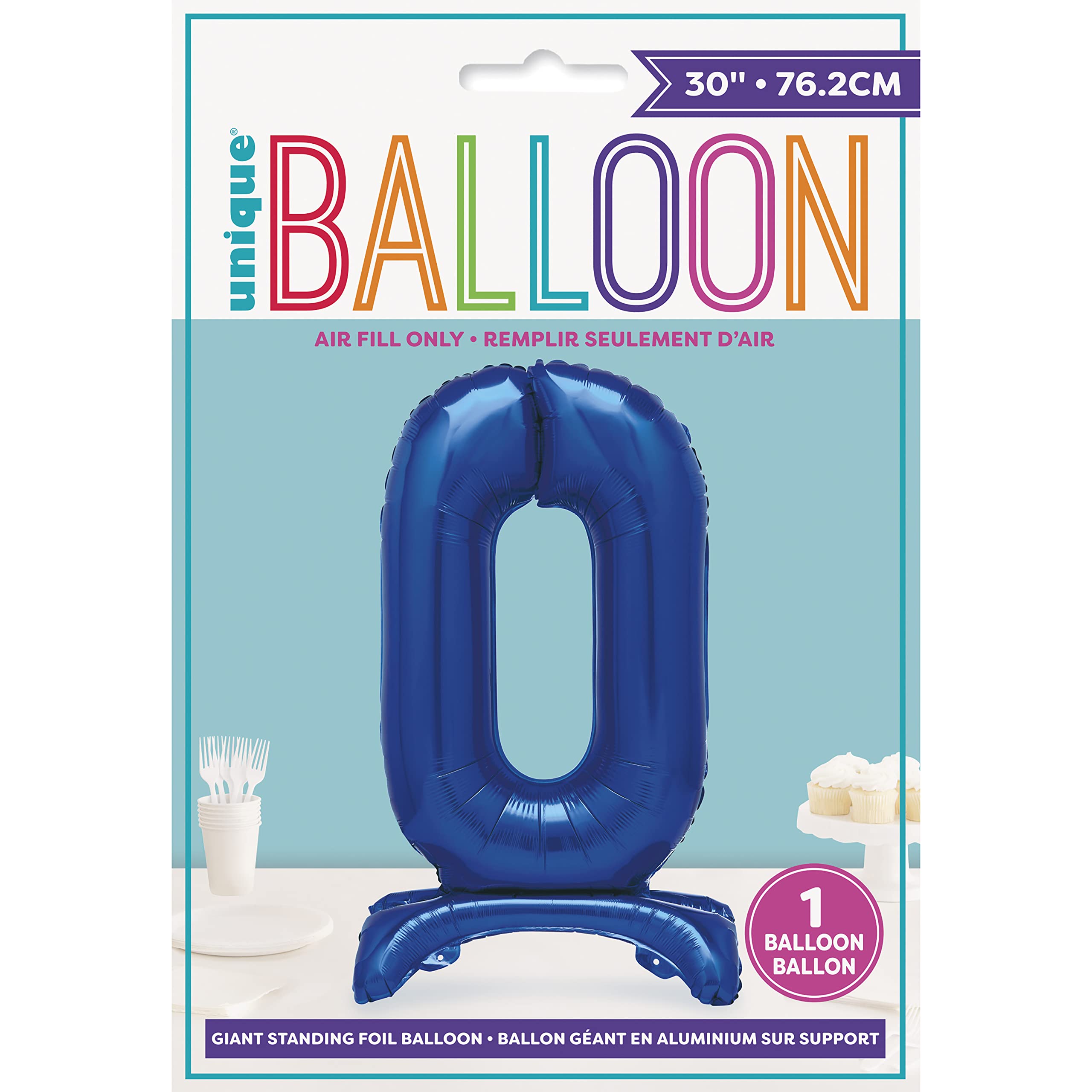 Unique Blue Standing Number 0 Foil Balloon 30" - Giant Air-Fill Party Decoration