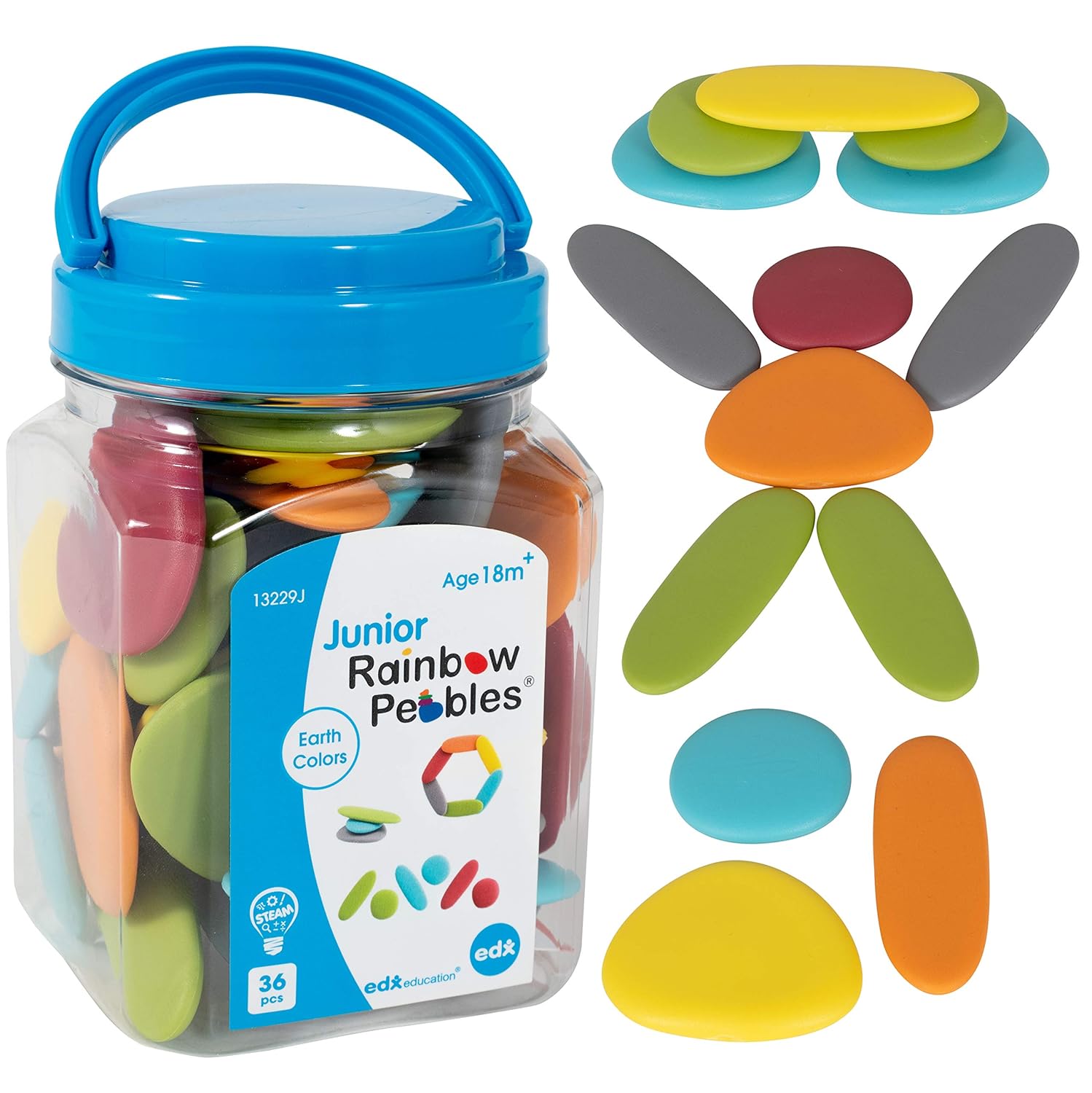 Junior Rainbow Pebbles - Earth Colors - Sorting and Stacking Stones for Ages 18M+