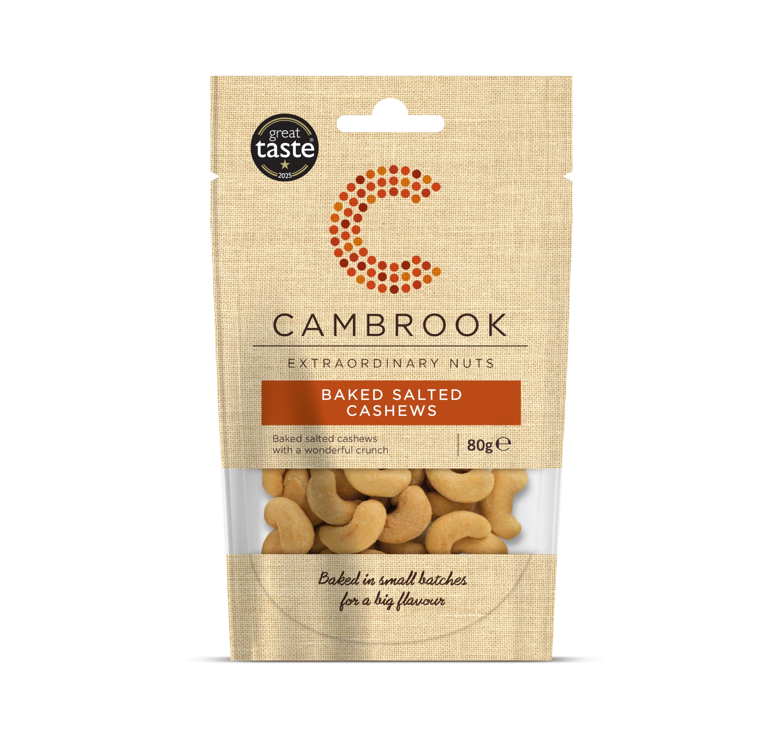 Cambrook Baked & Salted Cashews - Baked Not Fried | 80g Bag | Vegan Friendly
