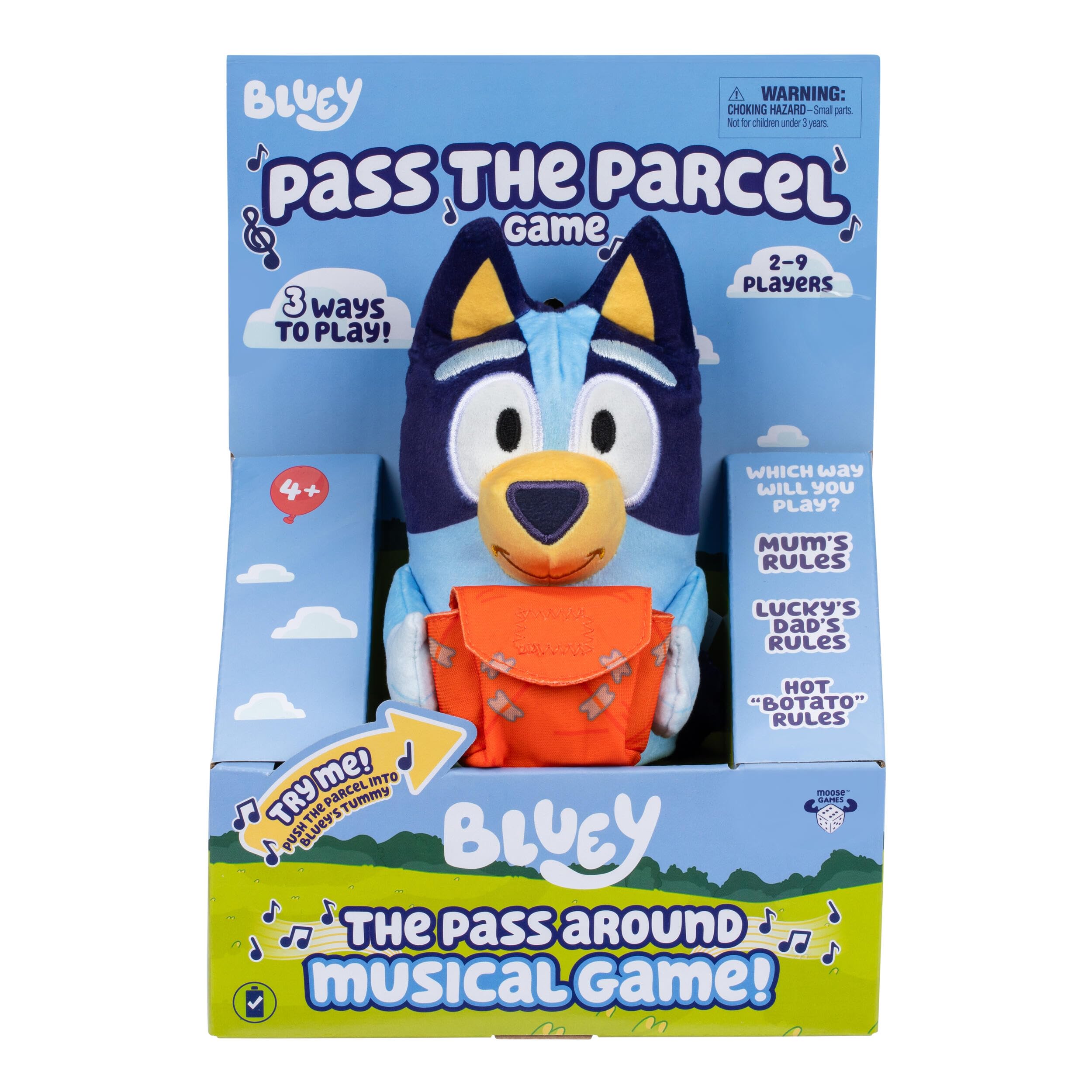 Moose Bluey Pass the Parcel Musical Game | 8" Plush | 2-9 Players