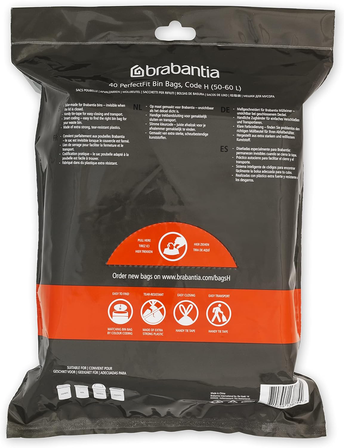 Brabantia - PerfectFit Bin Liners (Size H/50-60 Litre) Thick Plastic Trash Bags 8