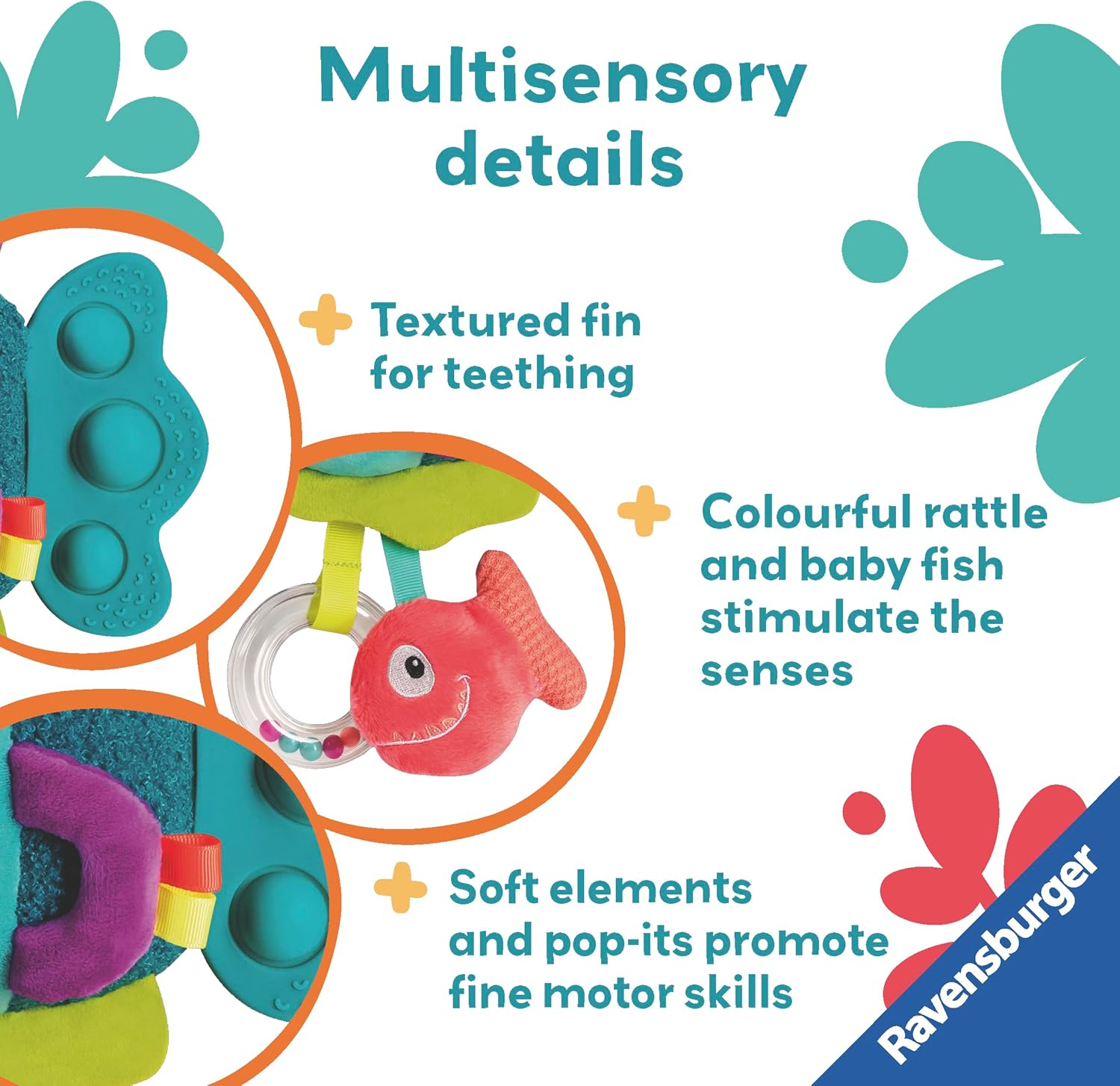 Ravensburger Play+ Pop-it Blue Piranha - Sensory Teether Toy for 0+ Months 3