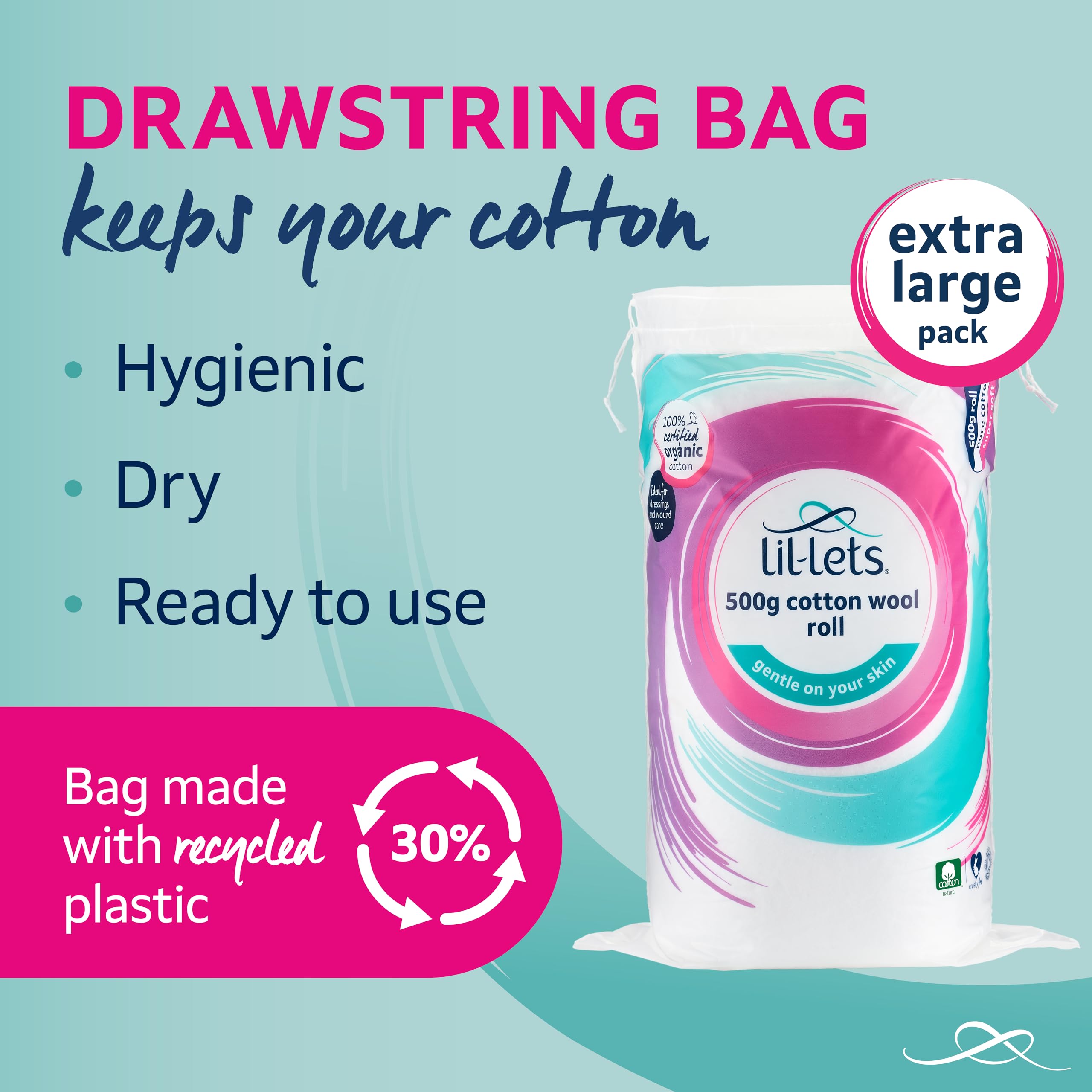 Lil-Lets - Cotton Wool Roll (500g) Certified Organic 100% Pure Cotton 4