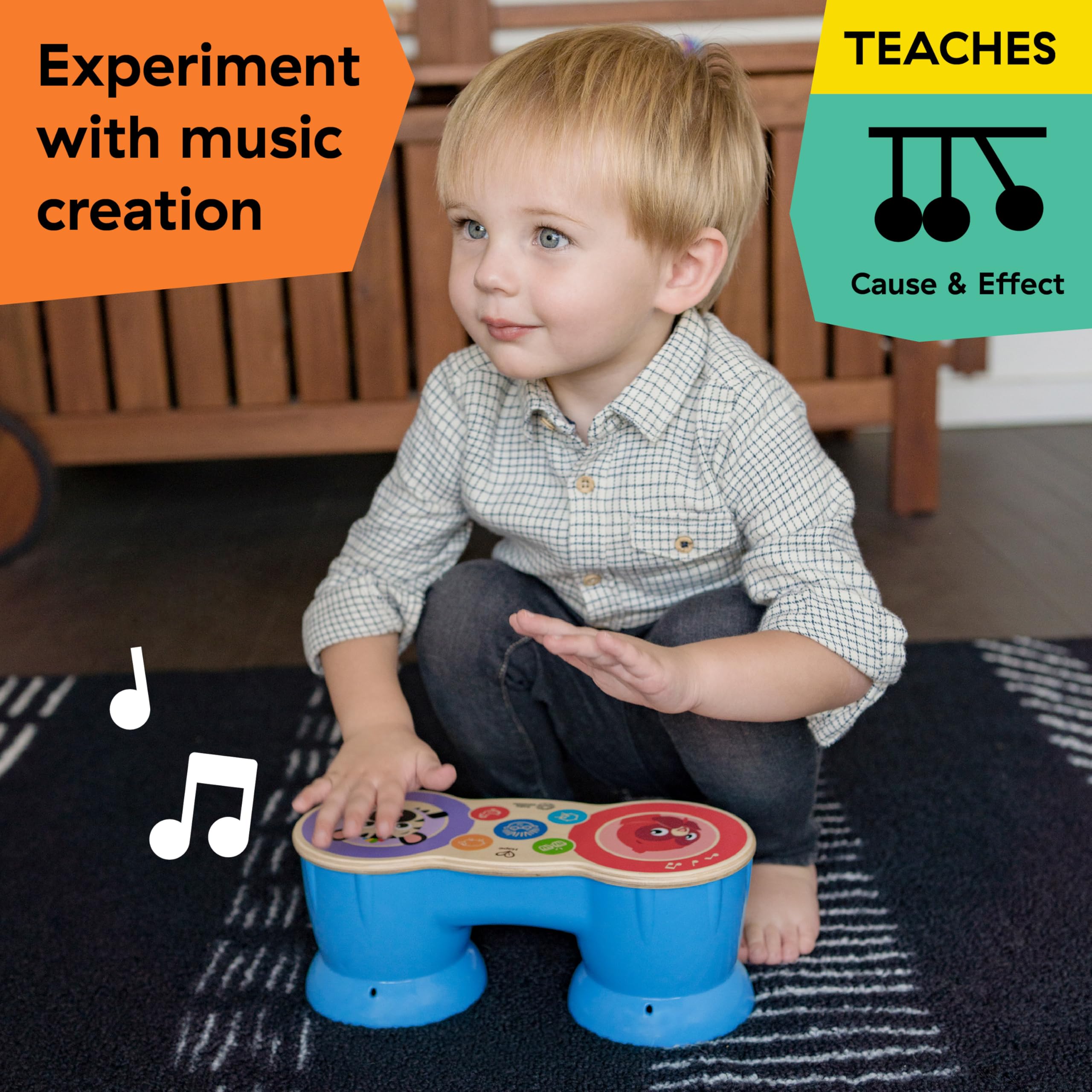 Baby Einstein Upbeat Tunes Magic Touch Drum - Wooden Musical Toy for Toddlers 6-36 Months