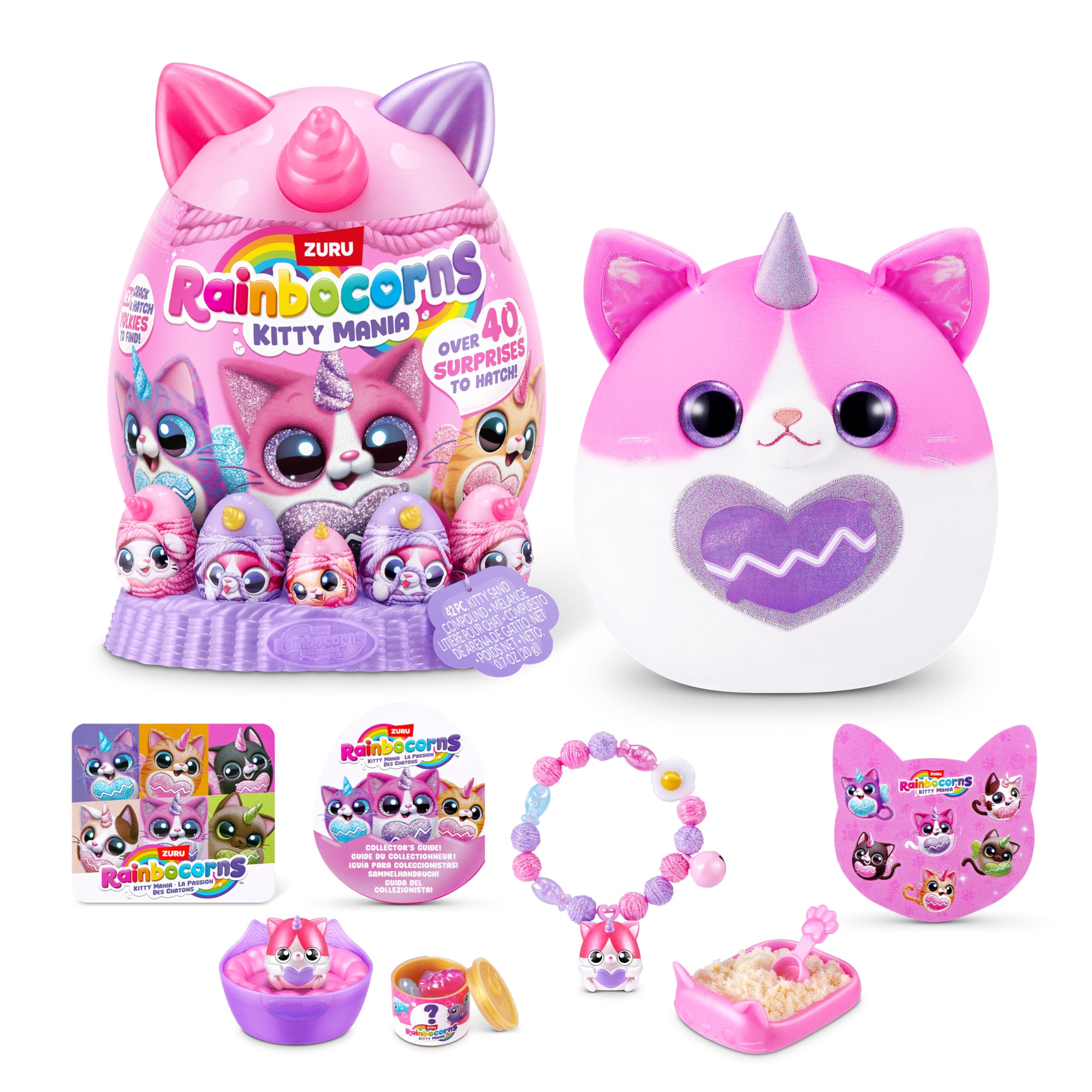 Rainbocorns Kitty Mania Pink-White Cat (PURRL) - Hug-to-Hatch Plush Toy with 40+ Surprises