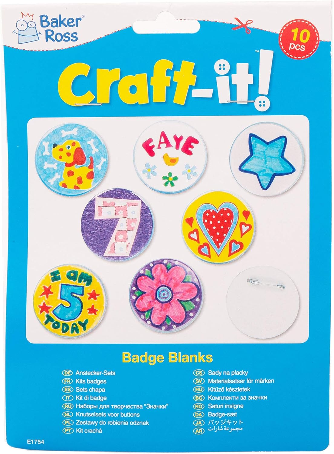 Baker Ross Design Your Own Badge Craft Kit (Pack of 10) - 5.5 cm White DIY Badges for Kids 4