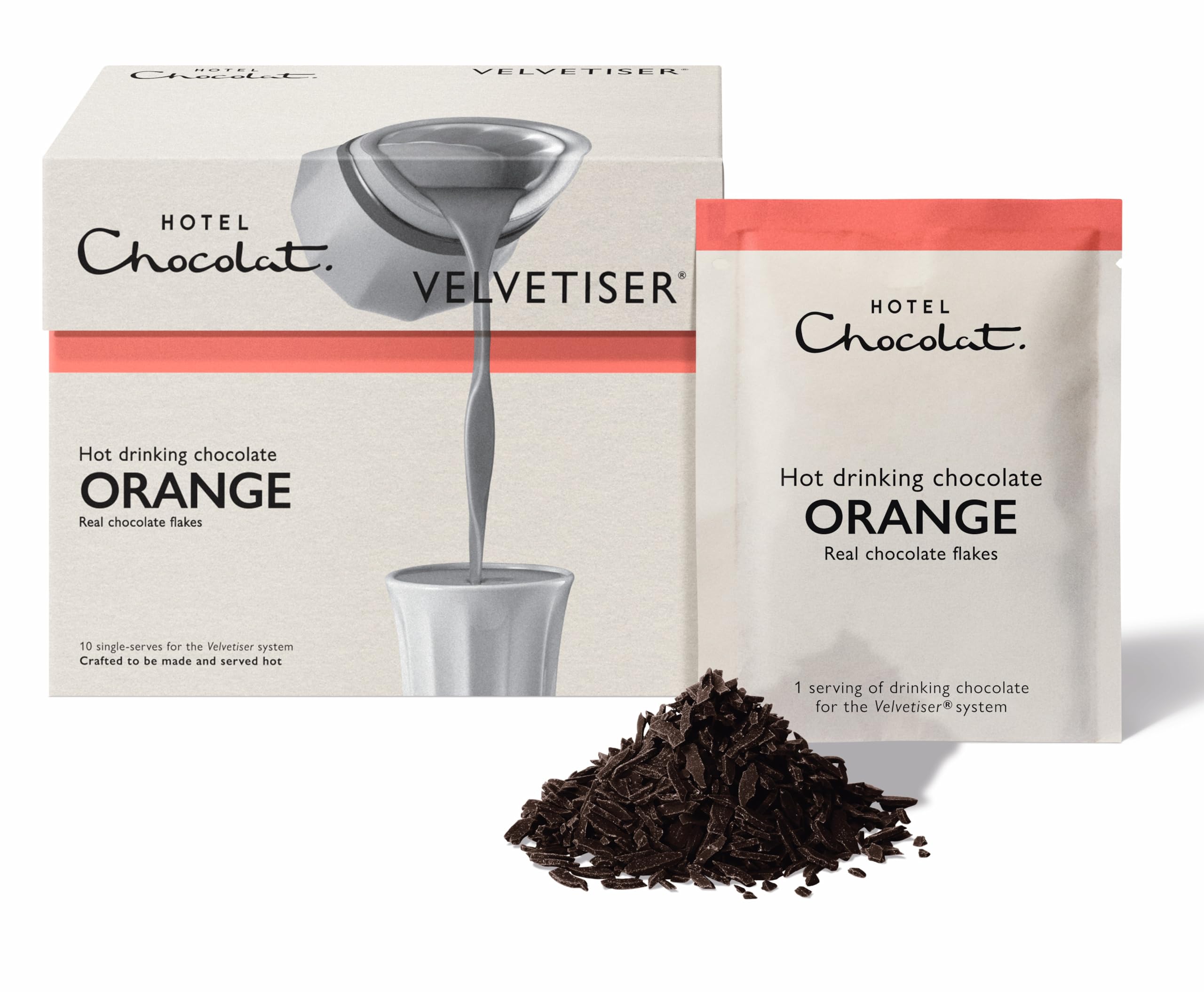 Hotel Chocolat Orange Hot Chocolate Sachets - 10 Pack, 65% Supermilk Chocolate with Blood Orange