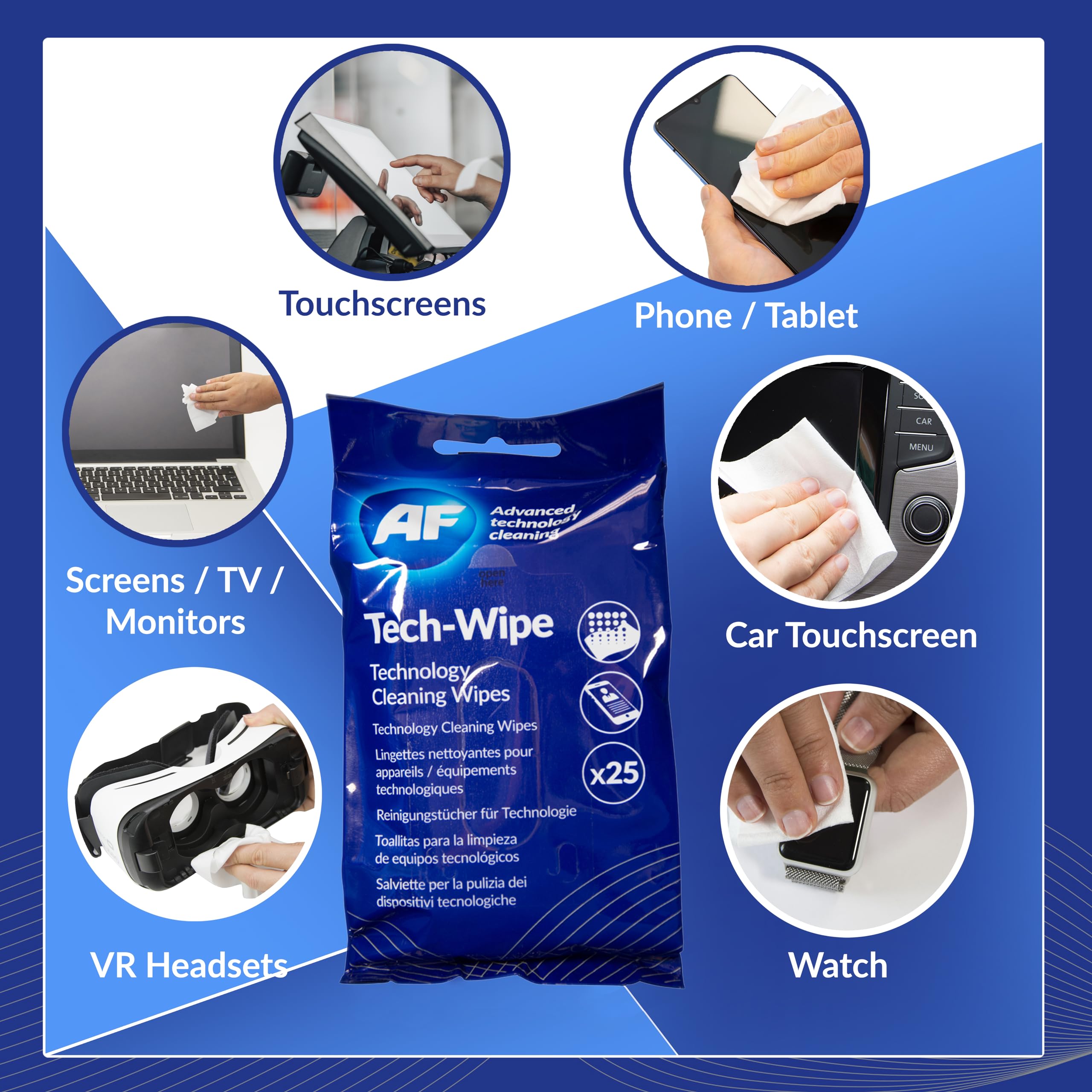 AF Tech Wipes - 3 Packs of 25 Pre-Moistened Wipes for Screens, Phones & Tablets 6