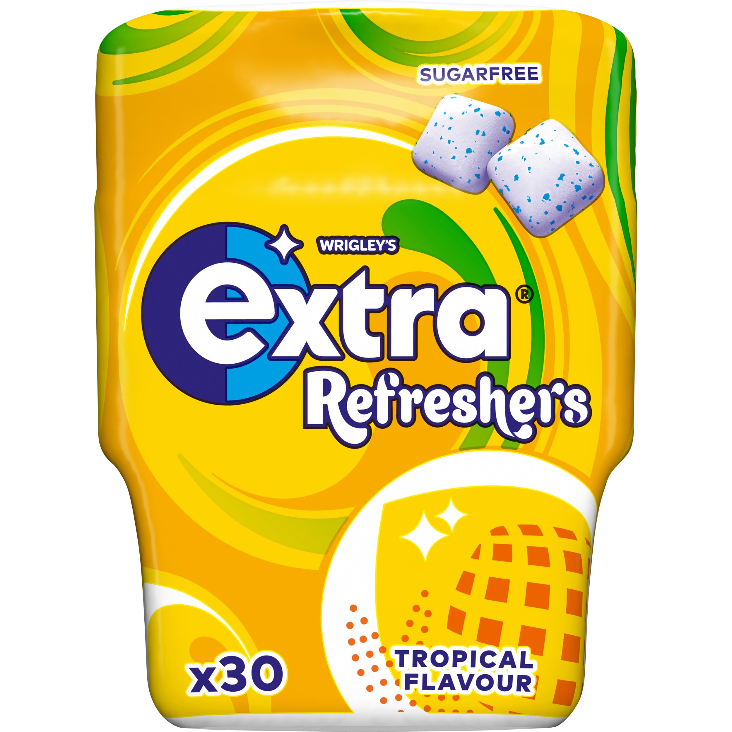 Extra - Refreshers Sugarfree Chewing Gum, Tropical Flavour (90g Bottle)