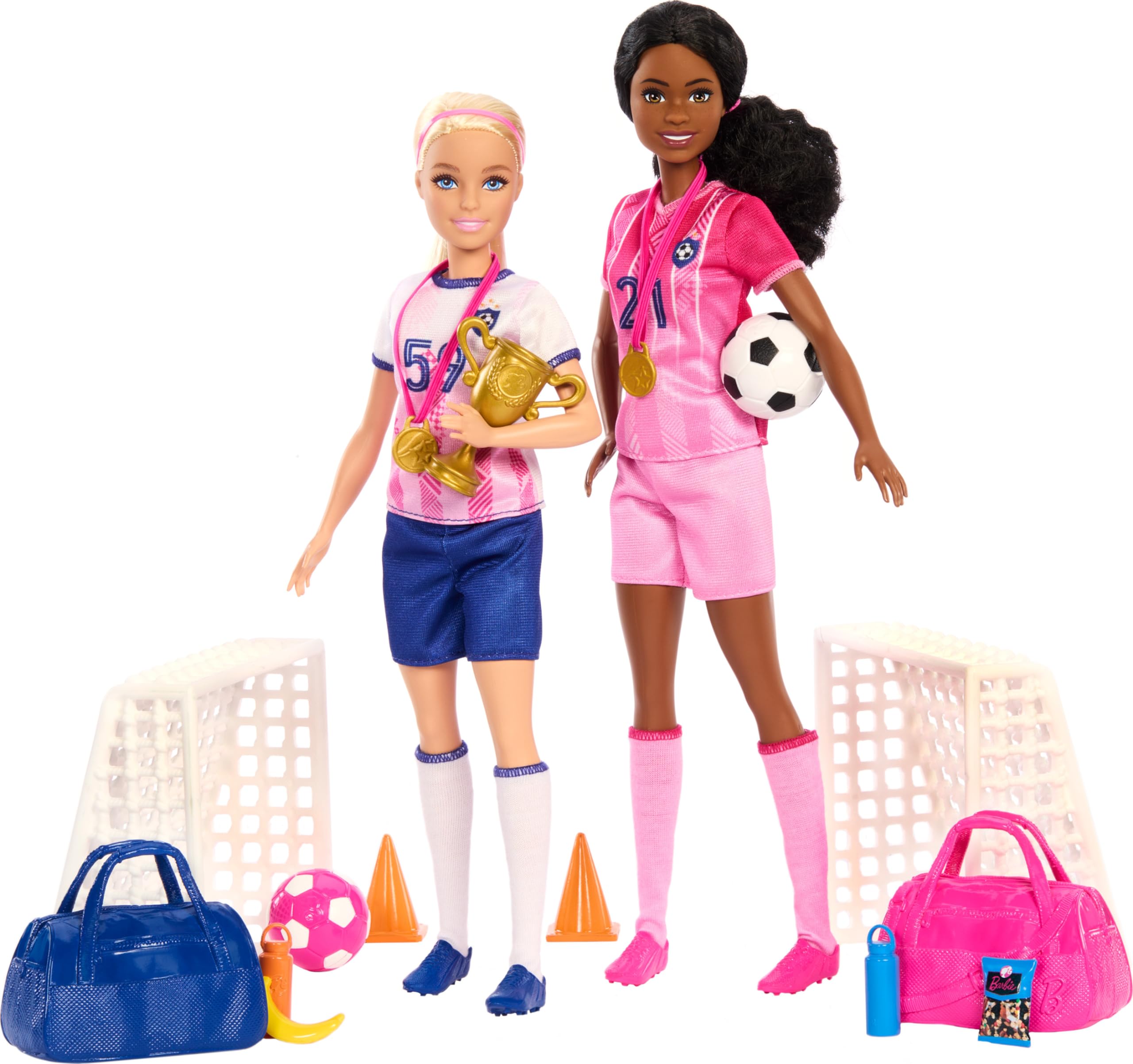 Barbie Careers Soccer Player Playset - 2 Fashion Dolls & 15 Accessories for Kids 3+