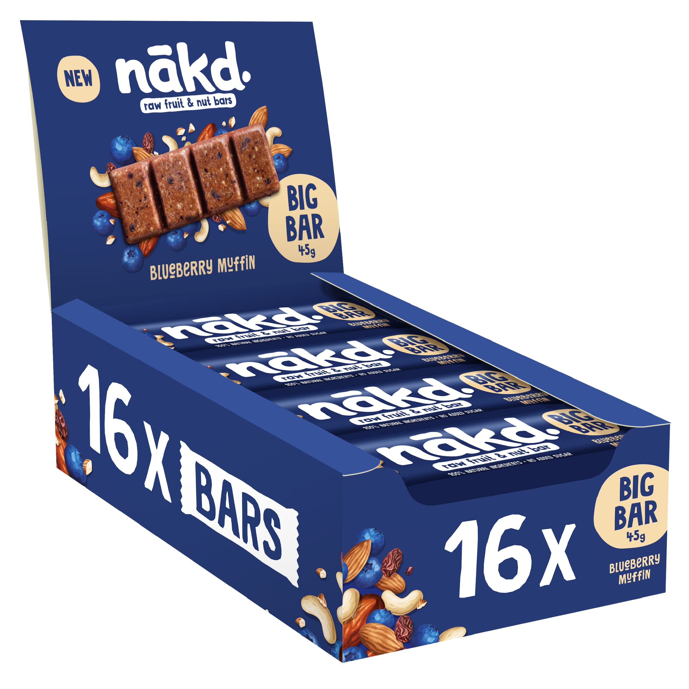 Nakd Blueberry Muffin Raw Fruit & Nut Bar - Vegan, Gluten Free, No Added Sugar, 45g