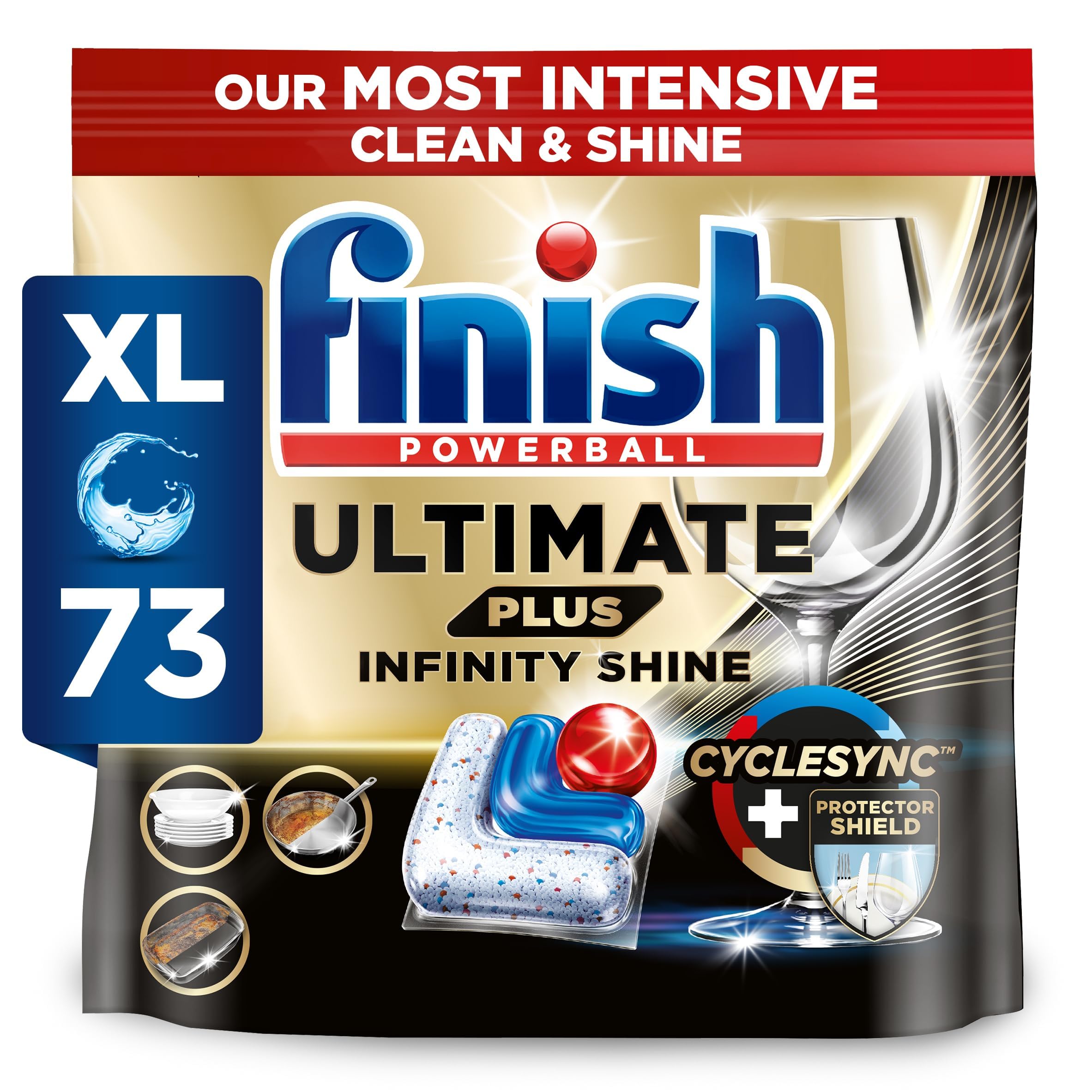 Finish Ultimate Plus Infinity Shine Dishwasher Tablets - 73 Count | 3x Cleaning Power | Cyclesync Technology 1