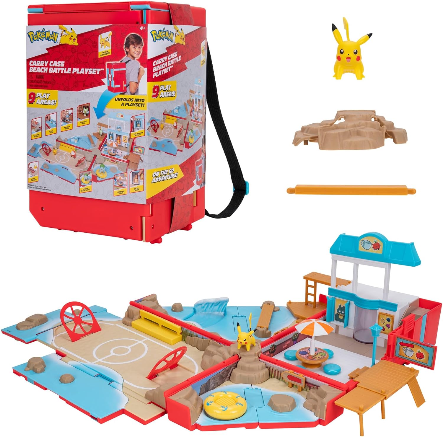Pokémon Carry Case Beach Battle Playset - Portable Transforming Backpack with Pikachu Figure