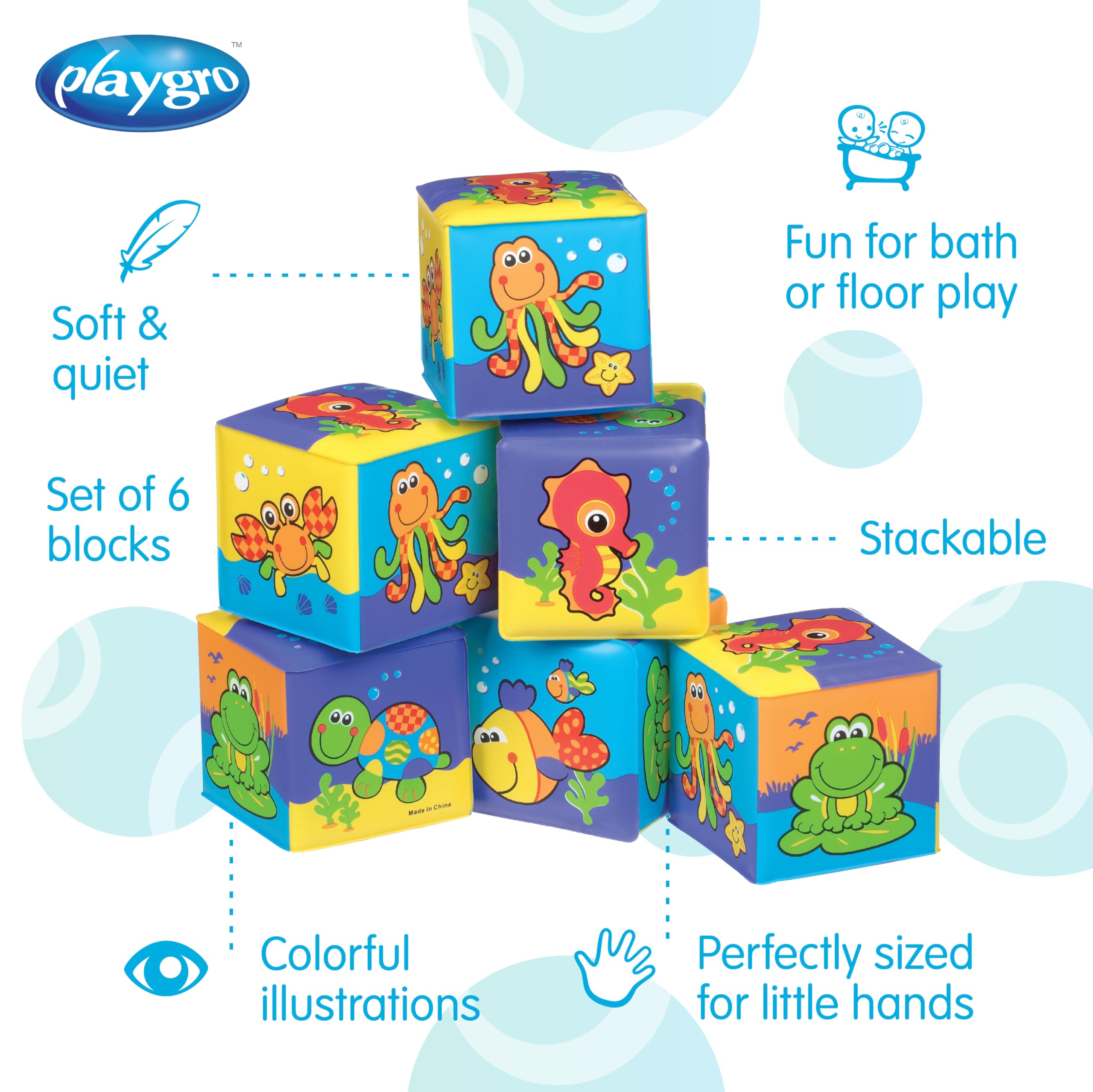 Playgro Bathtime Soft Blocks - 6-Piece Stacking Set with Animal Figures for 6 Months+ 7