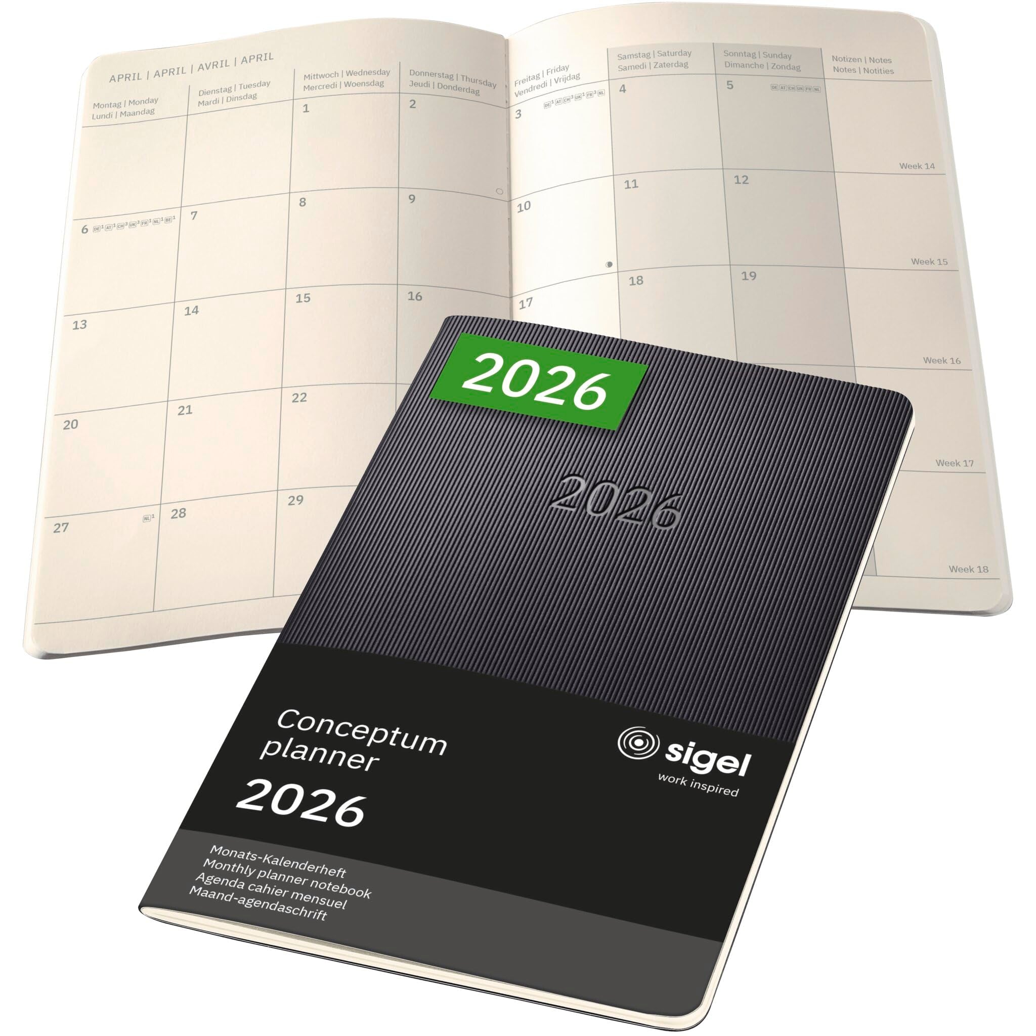 Sigel Conceptum C2684 Monthly Planner Notebook 2026 | A5 Black | DE/GB/FR/NL Languages 1