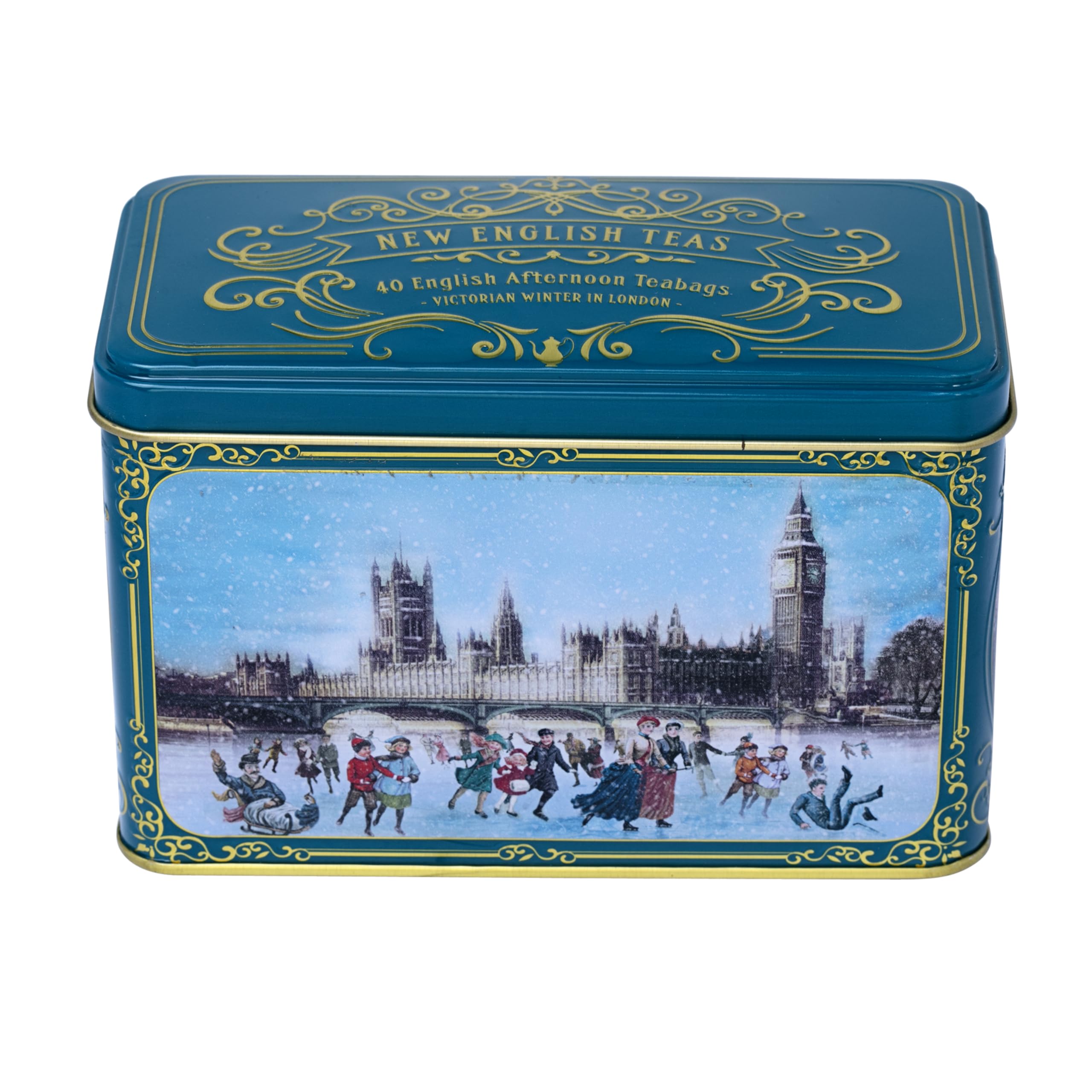 New English Teas Victorian Skaters Christmas Tea Tin - Afternoon Tea Blend, 80g (40 Tea Bags)