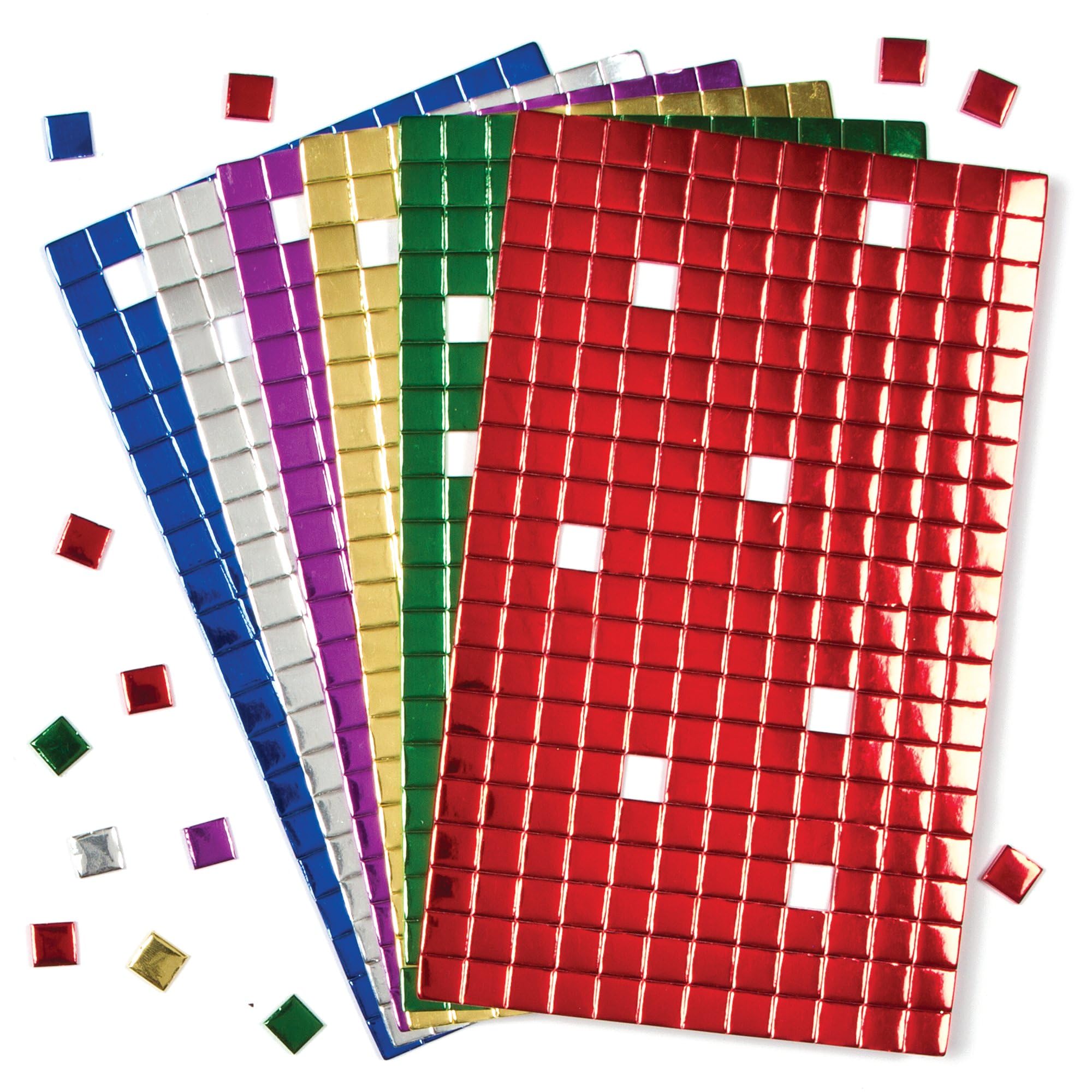Baker Ross Metallic Foam Self-Adhesive Mosaic Squares - 1440 Pack | 1cm Tiles | 6 Assorted Colors