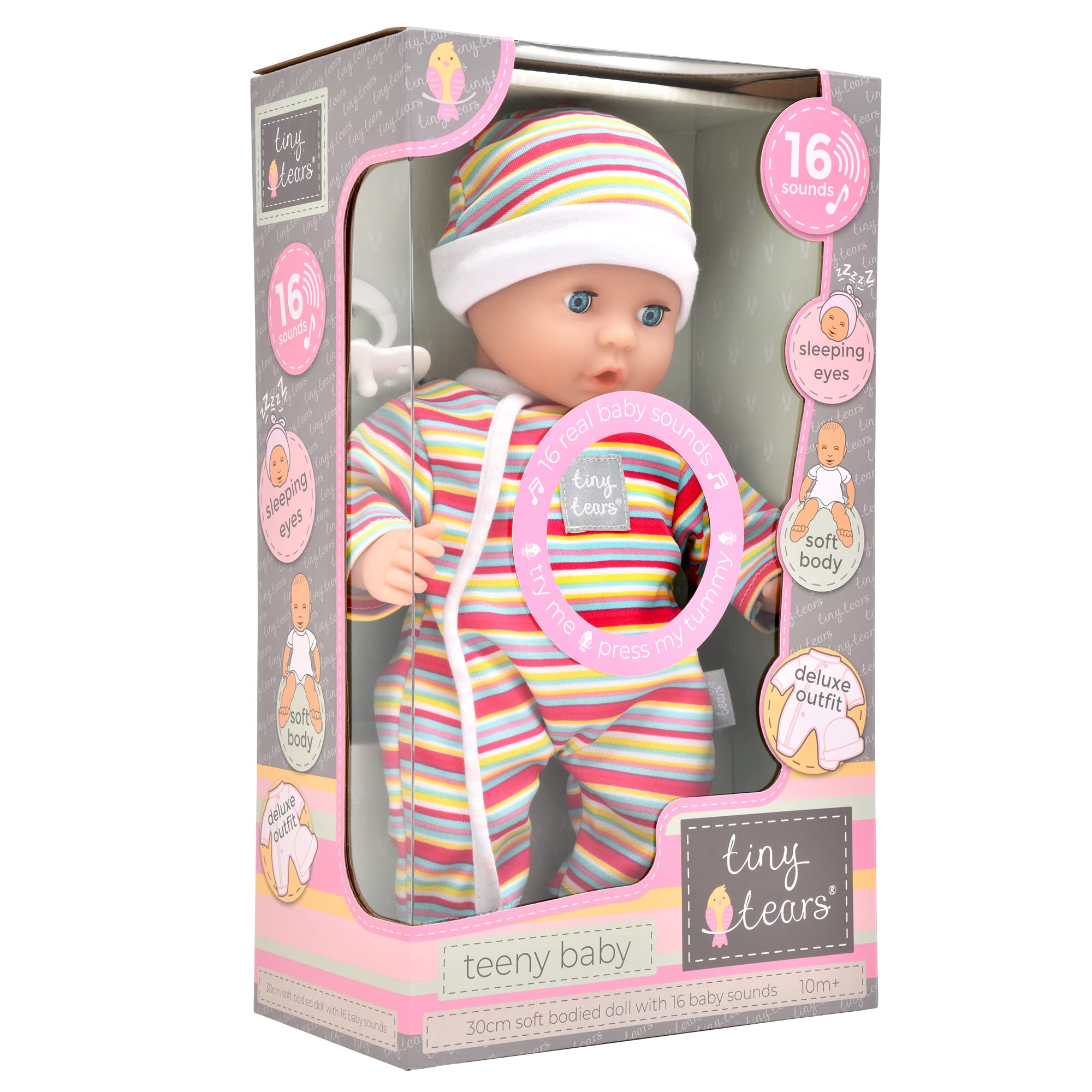 Tiny Tears Teeny Baby Doll - 30cm Soft Body with 16 Real Baby Sounds