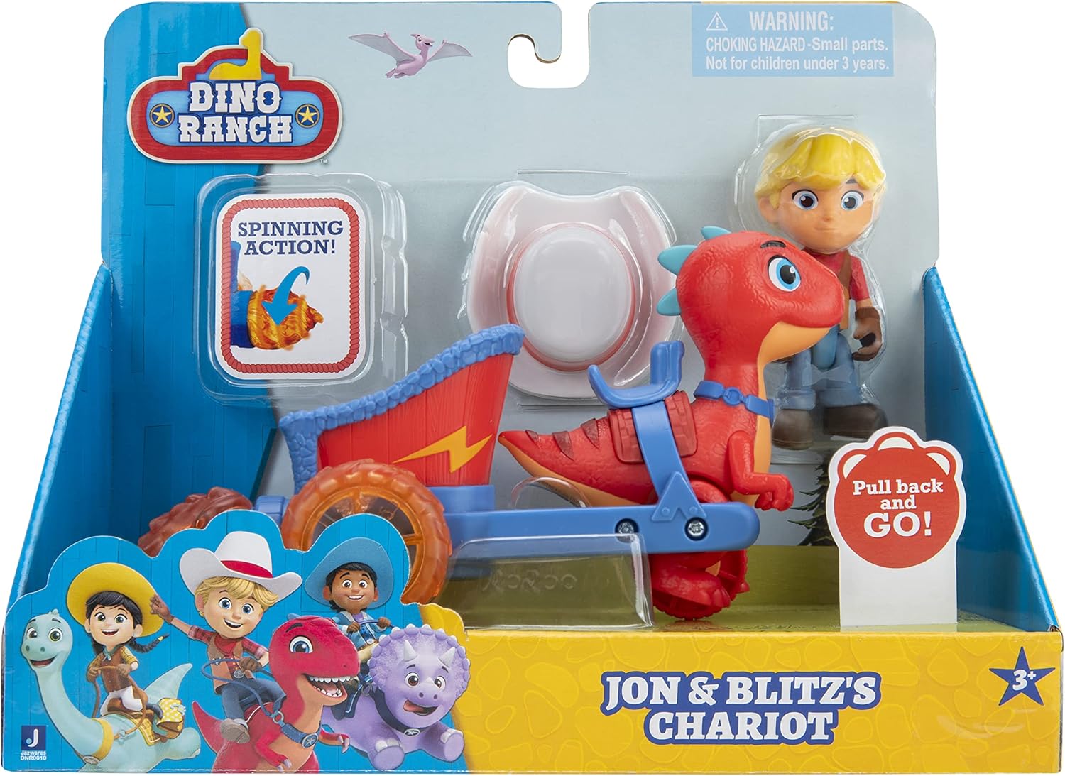 Dino Ranch Jon & Blitz Chariot Vehicle - Pull-Back Action with 3" Figure, Ages 3+ 9