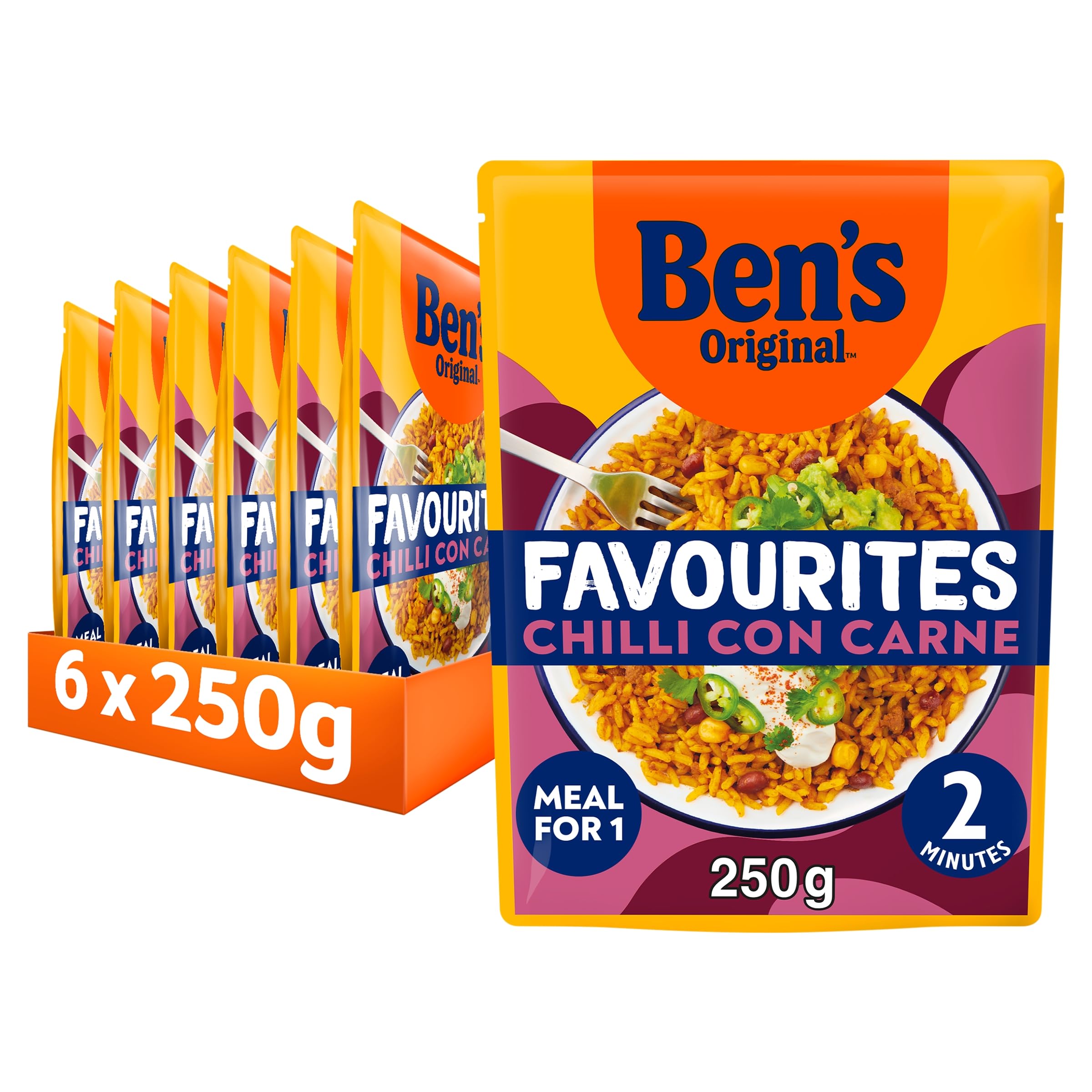 Ben's Original - Favourites Chilli con Carne Minced Beef & Vegetable Microwave Rice Meal (6x 250g)