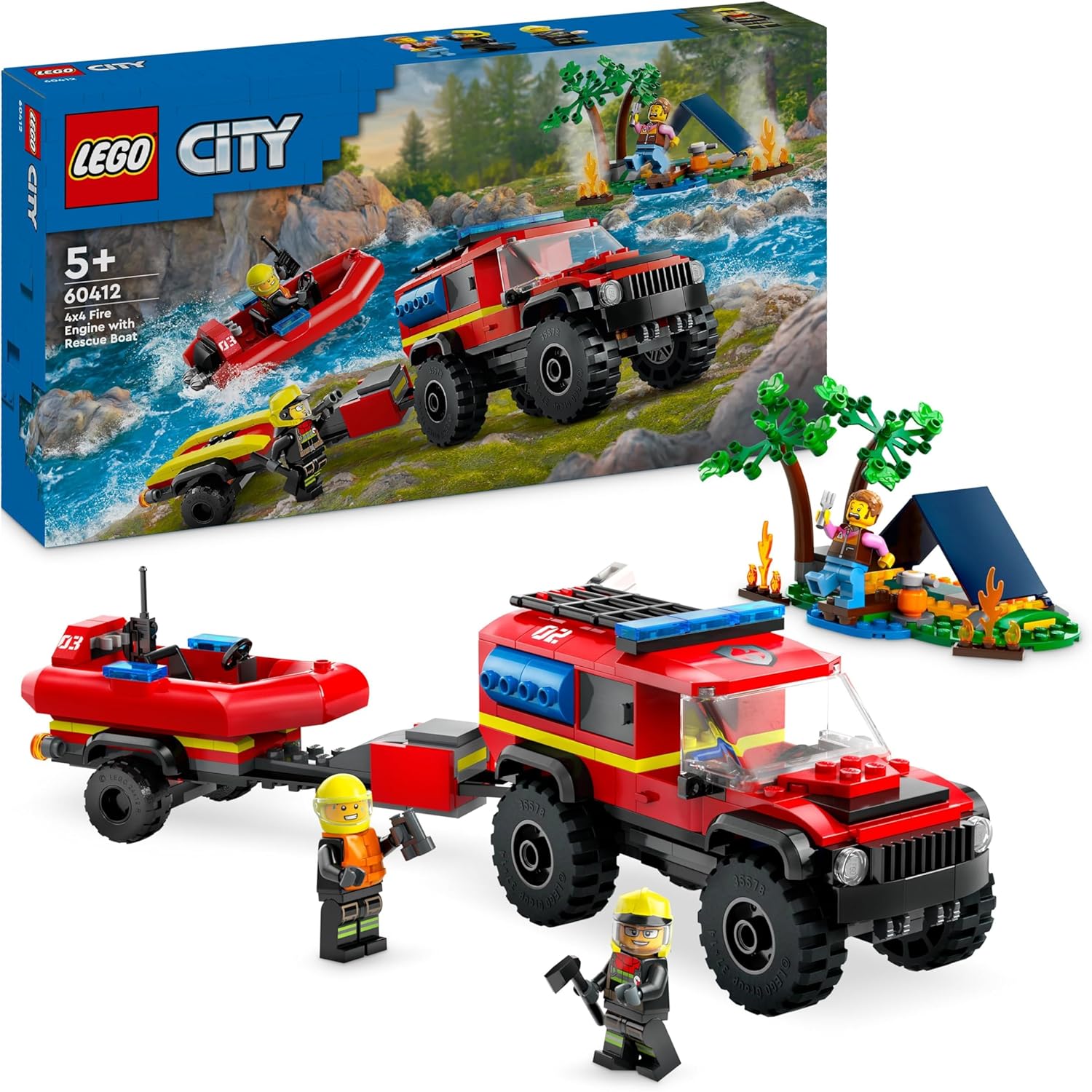 LEGO City 4x4 Fire Engine with Rescue Boat Building Set - Fire Rescue Playset for Ages 5+