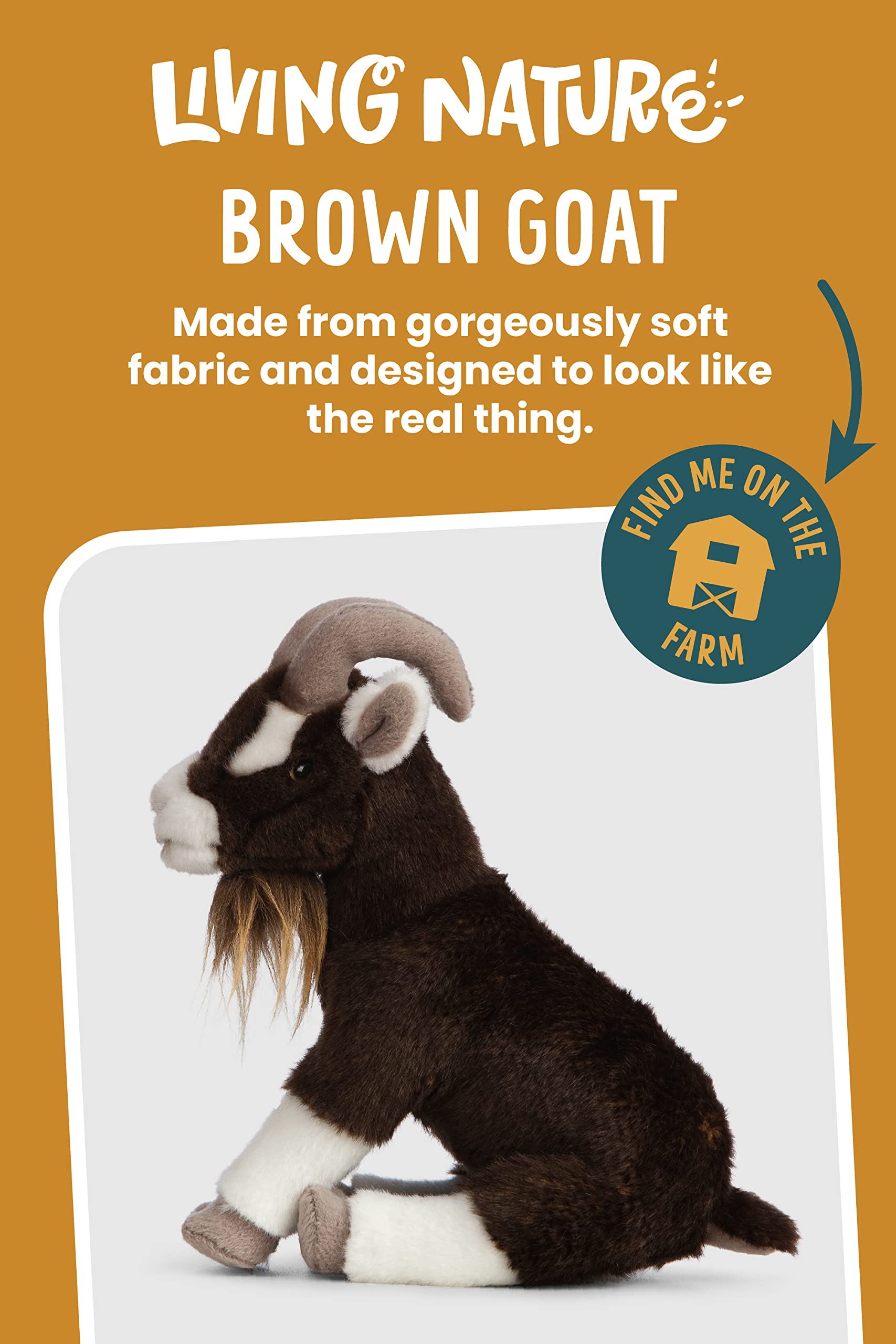 Living Nature Brown Billy Goat Realistic Farm Animal Soft Toy Plush | Eco Friendly | 0m+
