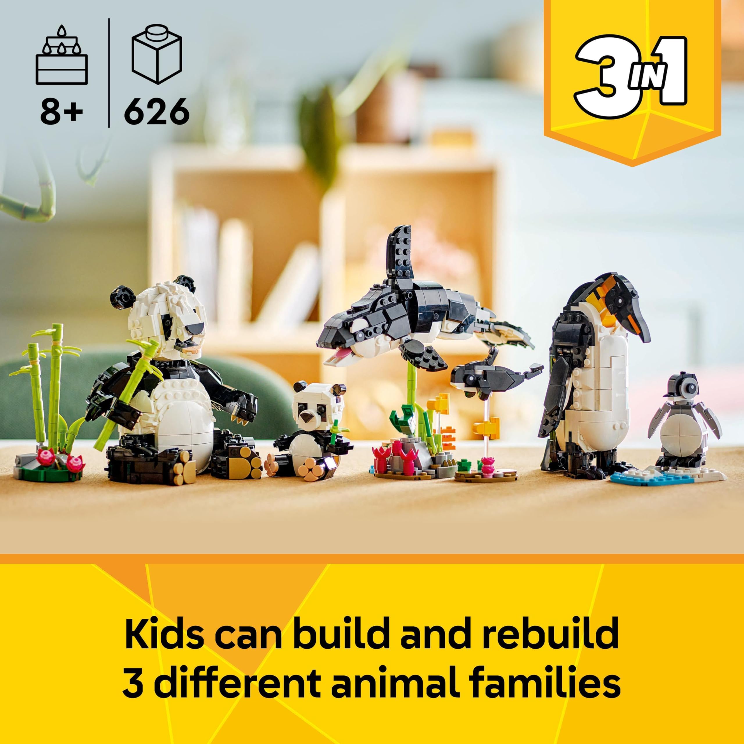 LEGO Creator 3in1 Wild Animals: Panda Family Building Set - Rebuilds into Orca & Penguin 3