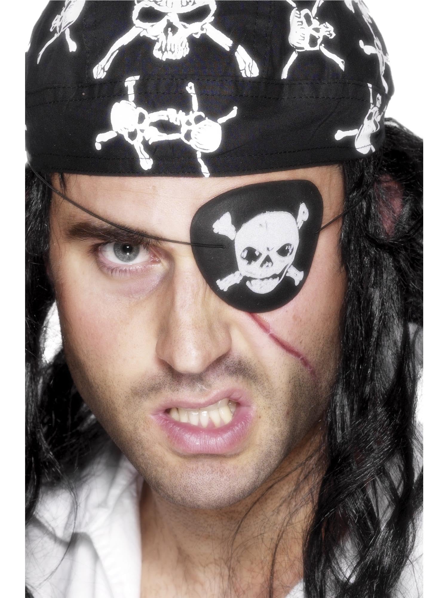 Smiffys Pirate Eyepatch with Skull and Crossbones - Black & White Accessory 3
