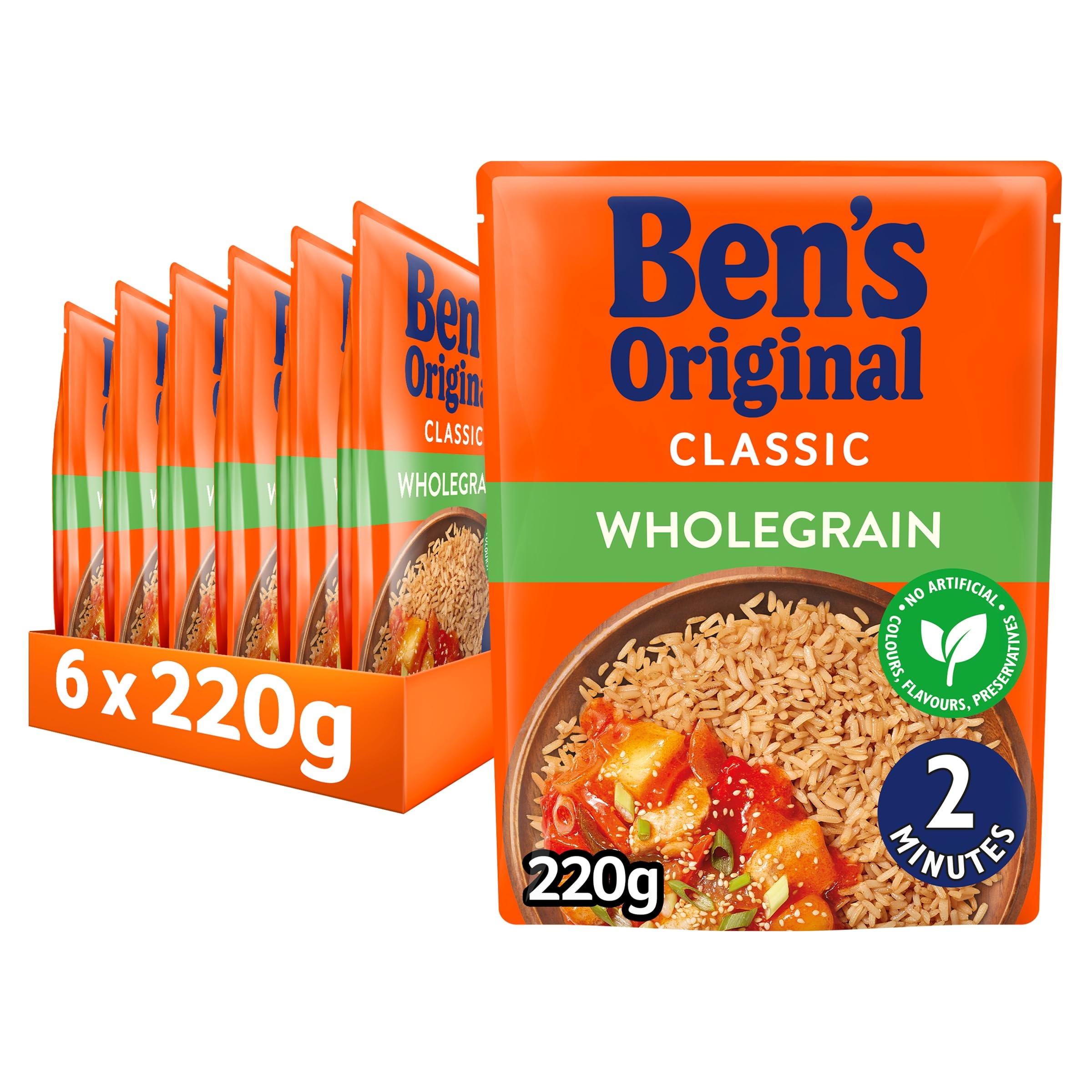 Ben's Original Wholegrain Microwave Rice, 6 x 220 g Pouches