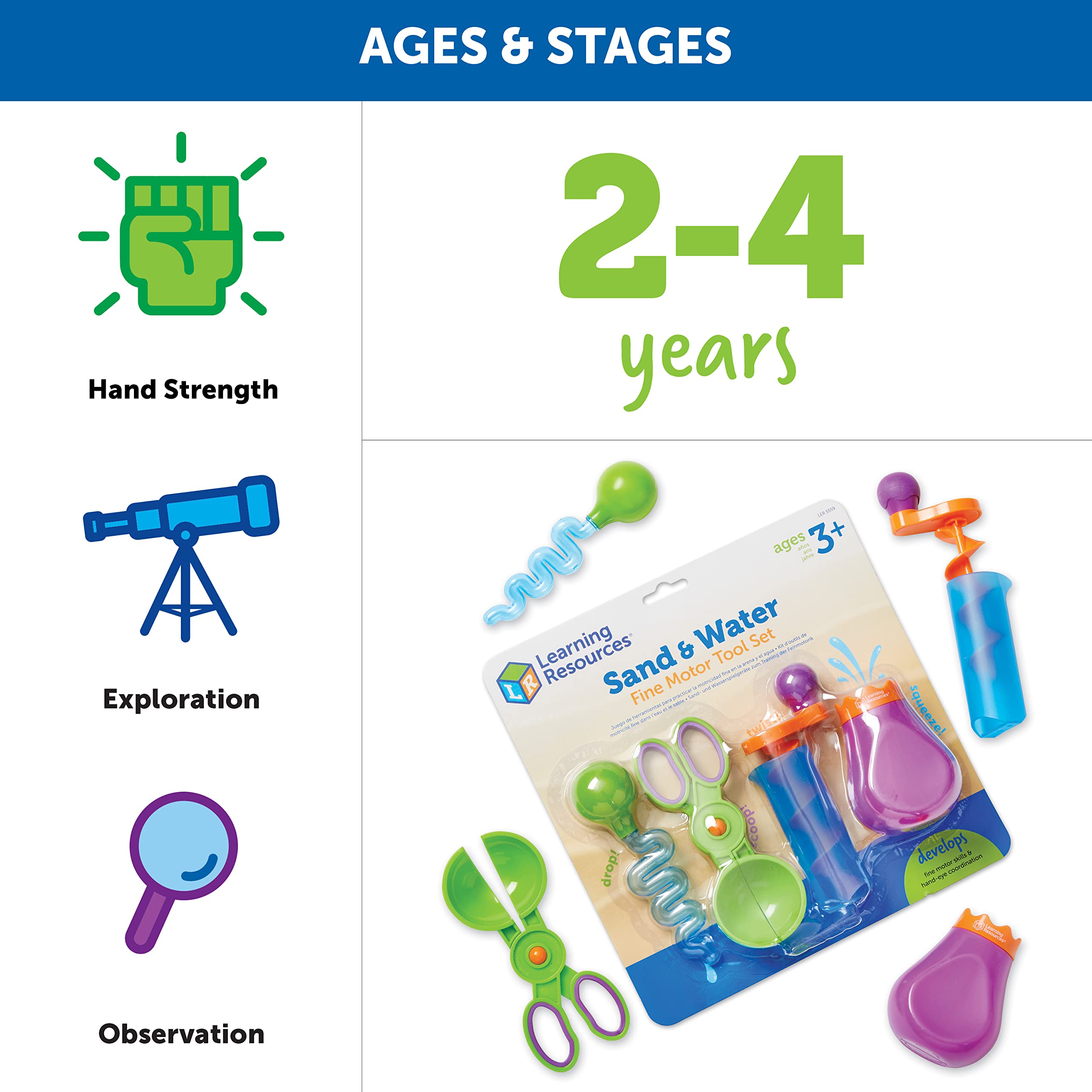 Learning Resources Sand & Water Fine Motor Tool Set for Ages 3+ | Strengthens Writing Muscles 6