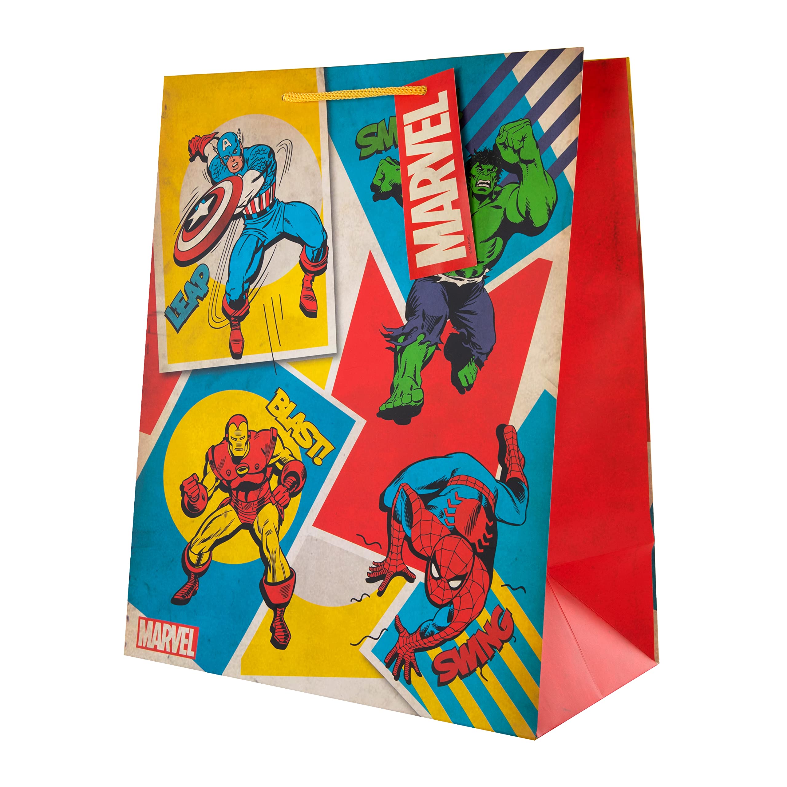 Hallmark Large Marvel Avengers Gift Bag with Tag | Yellow Cord Handles | 33cm x 26.5cm x 14.6cm 1