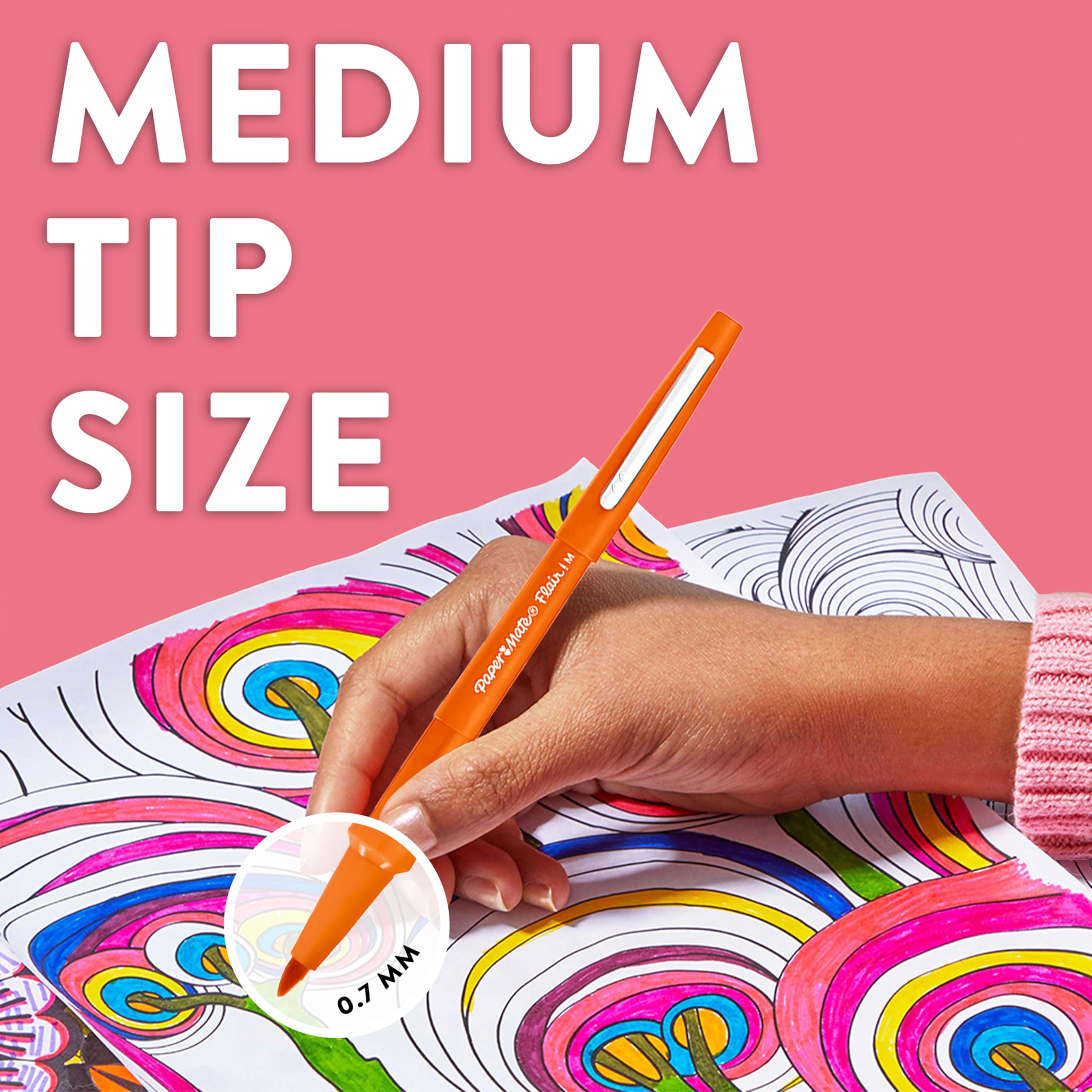 Paper Mate Flair Felt Tip Pens - Medium Point 0.7 mm | 12 Count Assorted Retro Colours | Smudge-Resistant Ink for Journalling & Colouring 4