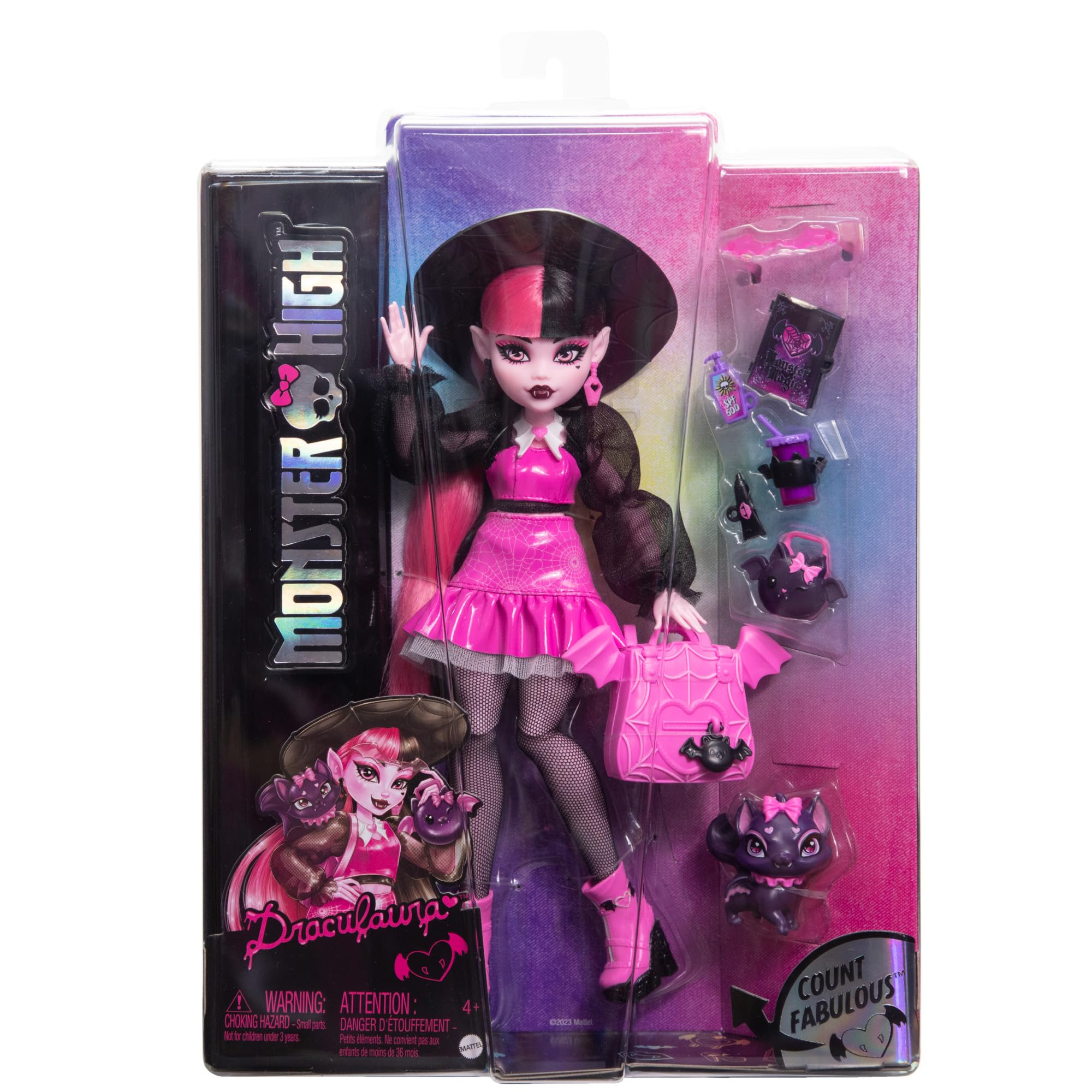 Monster High Draculaura Doll with Pet Bat-Cat Count Fabulous and Accessories like Backpack, Spell Book, Bento Box and More 5
