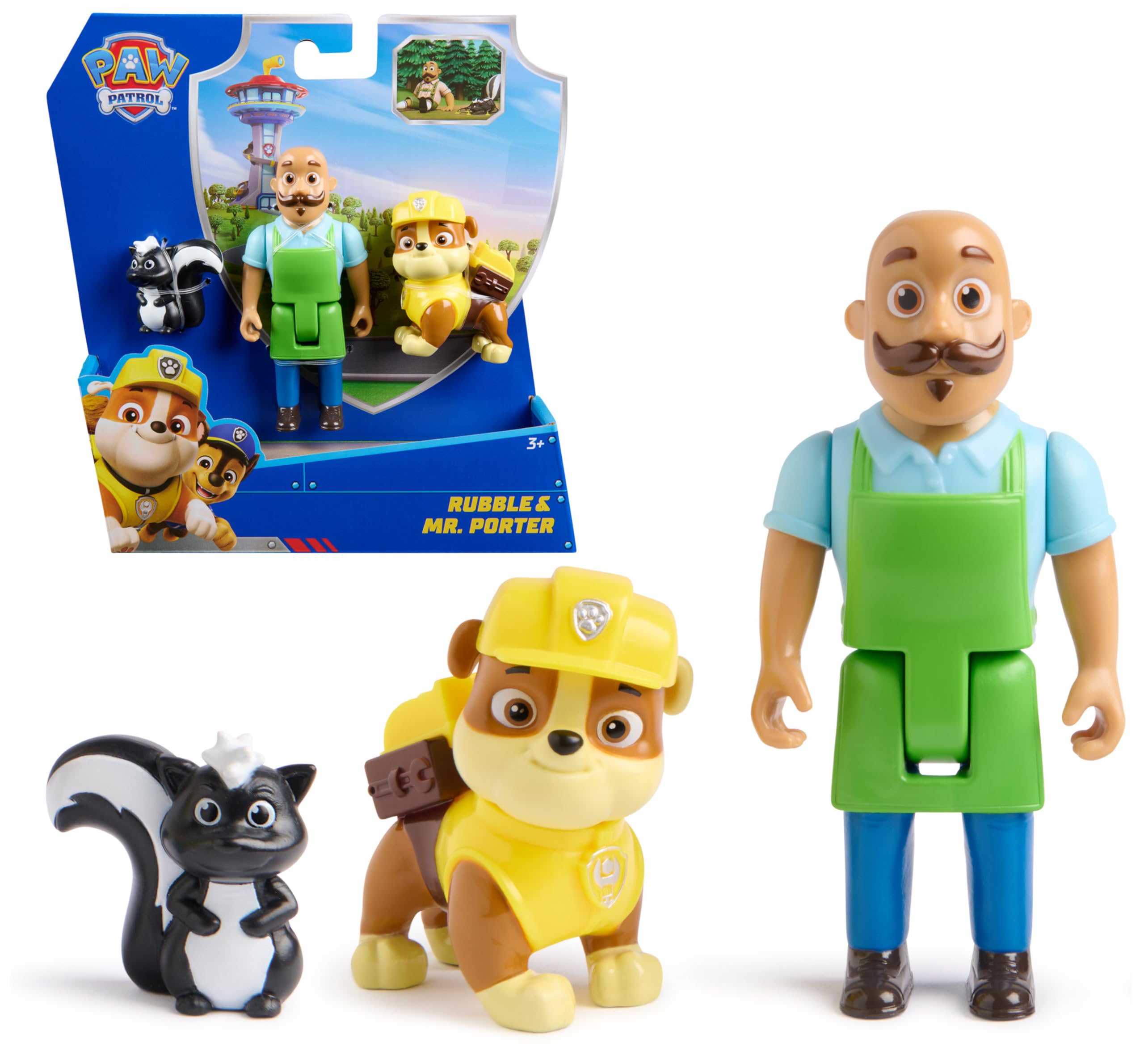 PAW Patrol Rubble & Mr. Porter Figure Pack with Skunk Toy Figure - Action Figures for Kids Ages 3-9