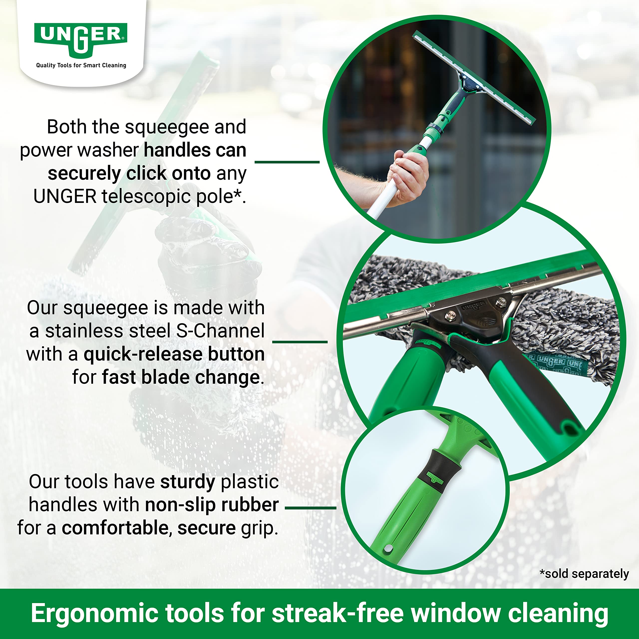 Unger AK013 Window Cleaning Kit 3-in-1 Starter Set with Squeegee, Microfibre Washer & Bucket 9