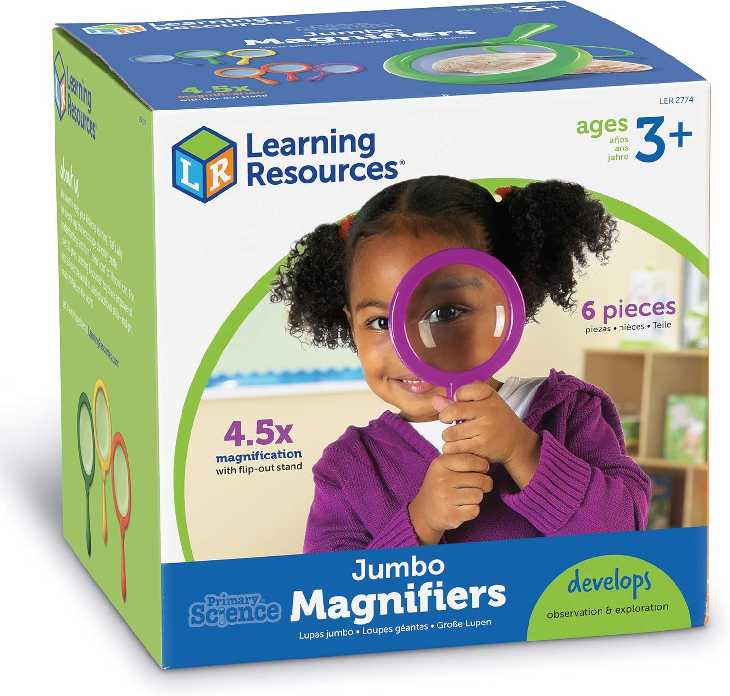 Learning Resources Jumbo Magnifiers - 4.5x Magnification Set of 6 for Kids 7