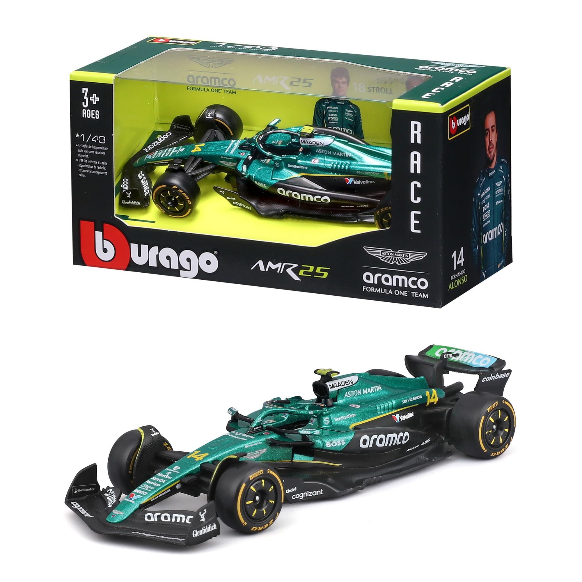 Bburago Aston Martin AMR25 F1 2025 #14 Alonso Diecast Model | 1:43 Scale | Metal 1