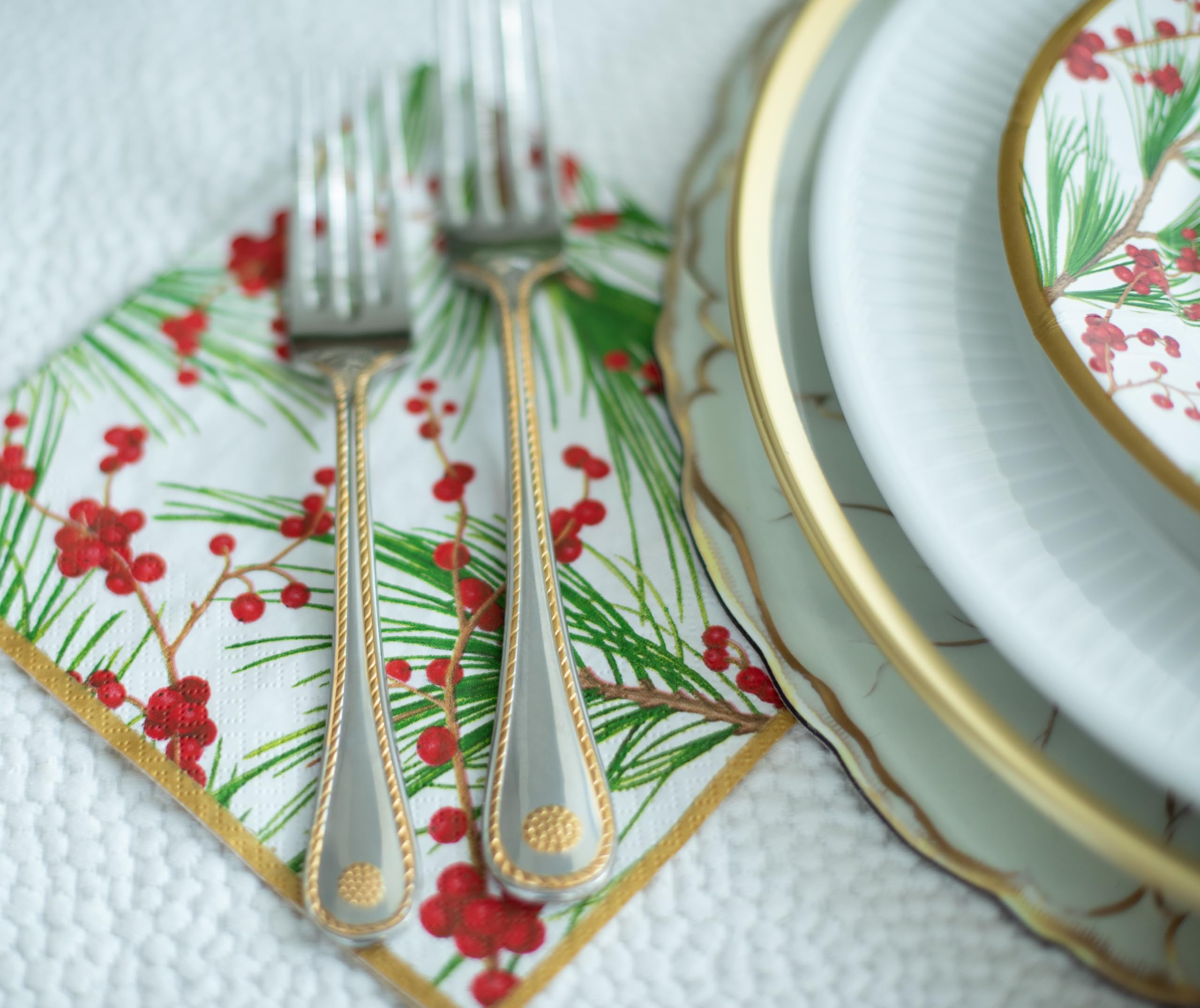 Caspari Berries and Pine Triple-Ply Paper Cocktail Napkins - 20 Per Package 16