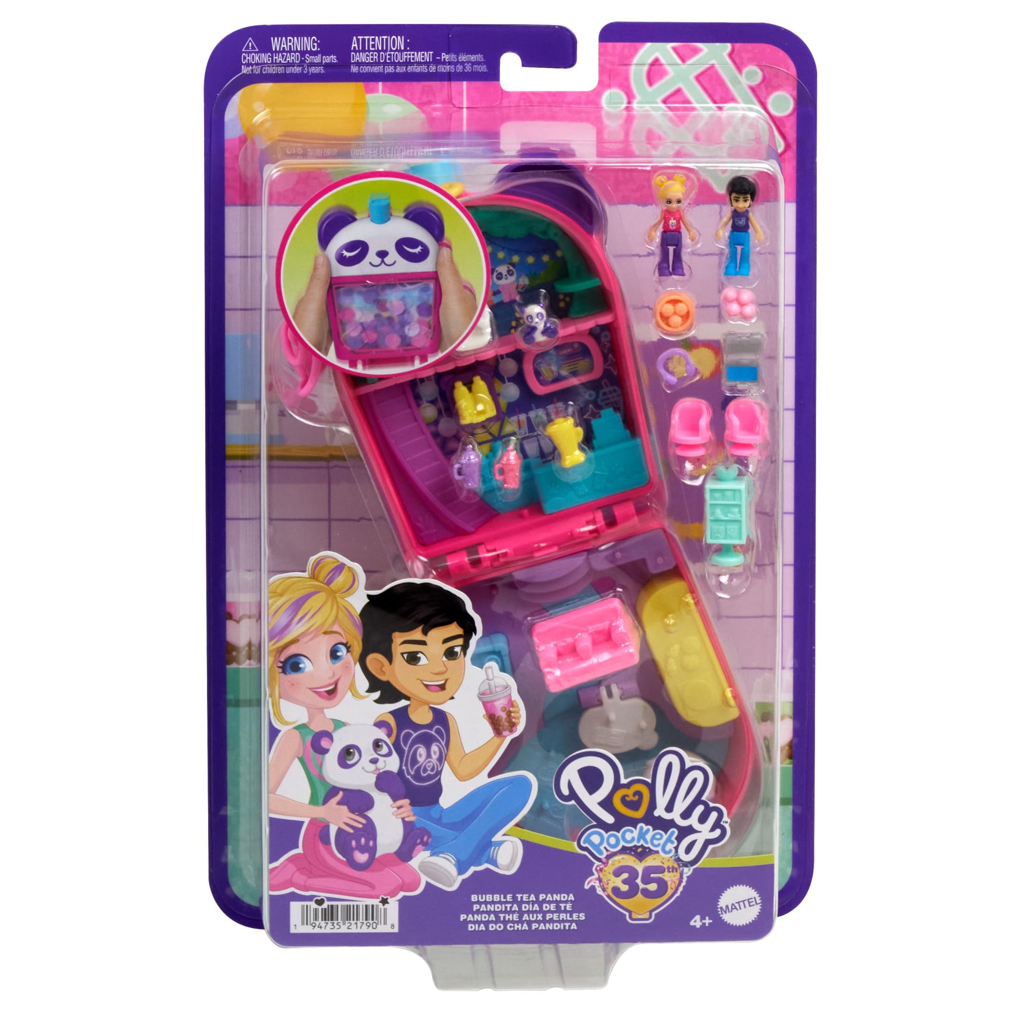 Polly Pocket Bubble Tea Panda Compact Playset with 2 Micro Dolls & 15-Piece Accessories - HWN95 6