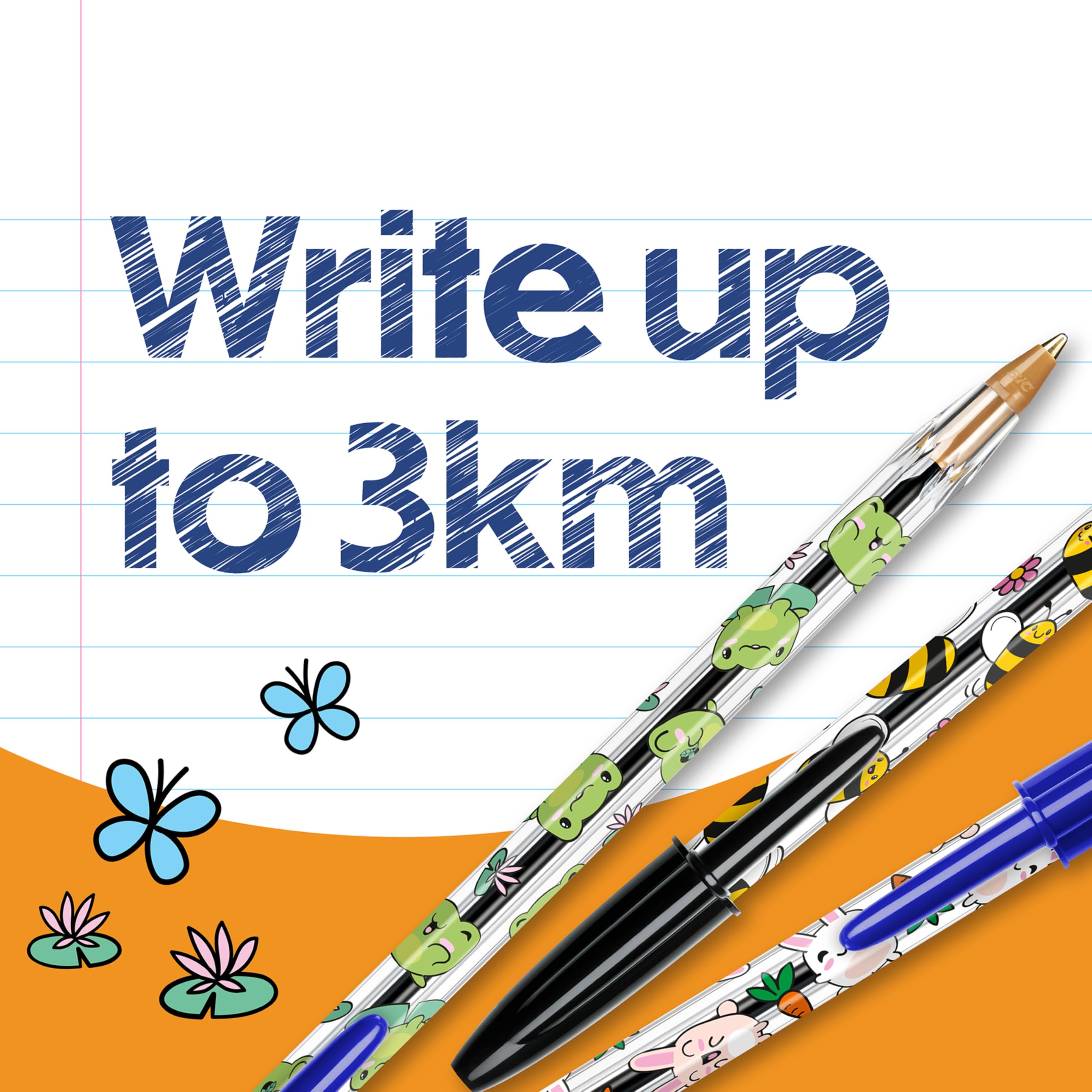 BIC Cristal Decors Kawaii Ballpoint Pens - Medium 1.0mm Point | Blue & Black Ink | Pack of 8 4