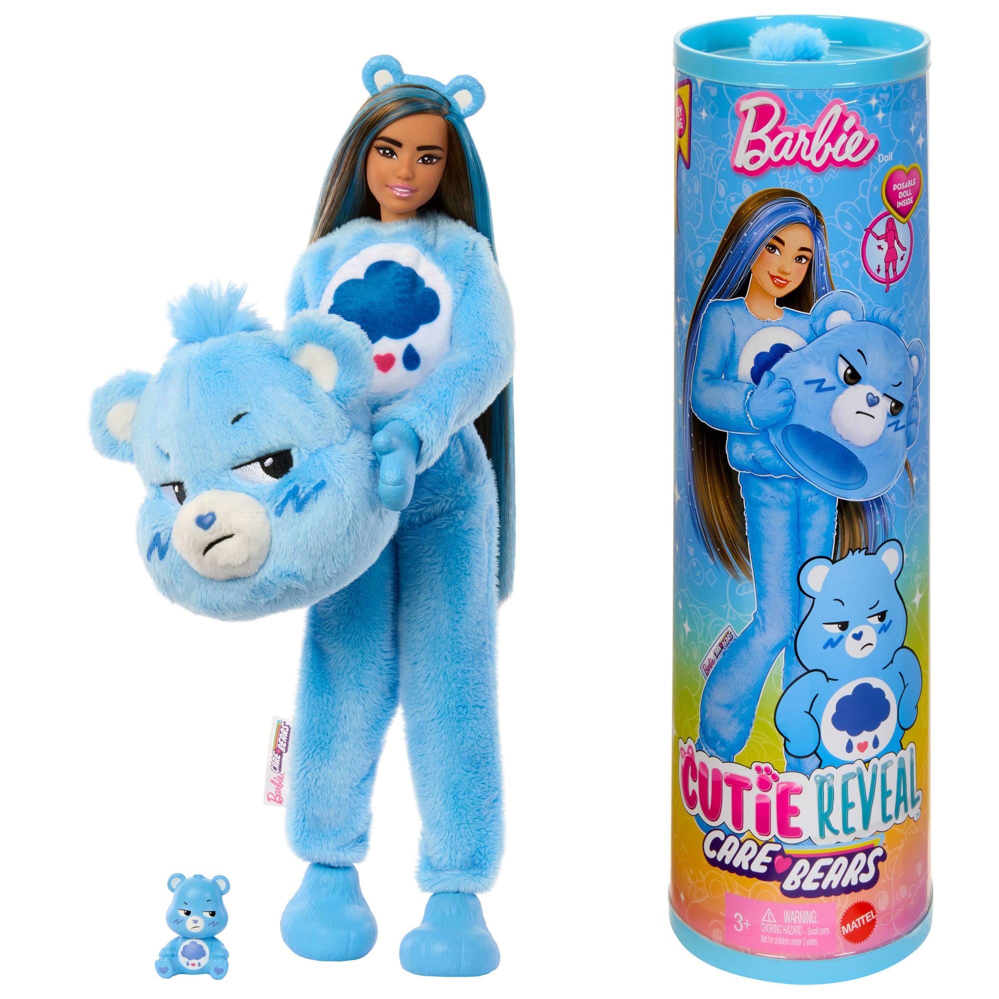 Barbie Cutie Reveal Care Bears Series Doll & Accessories Set - Grumpy Bear with Transforming Costume & 10 Surprises
